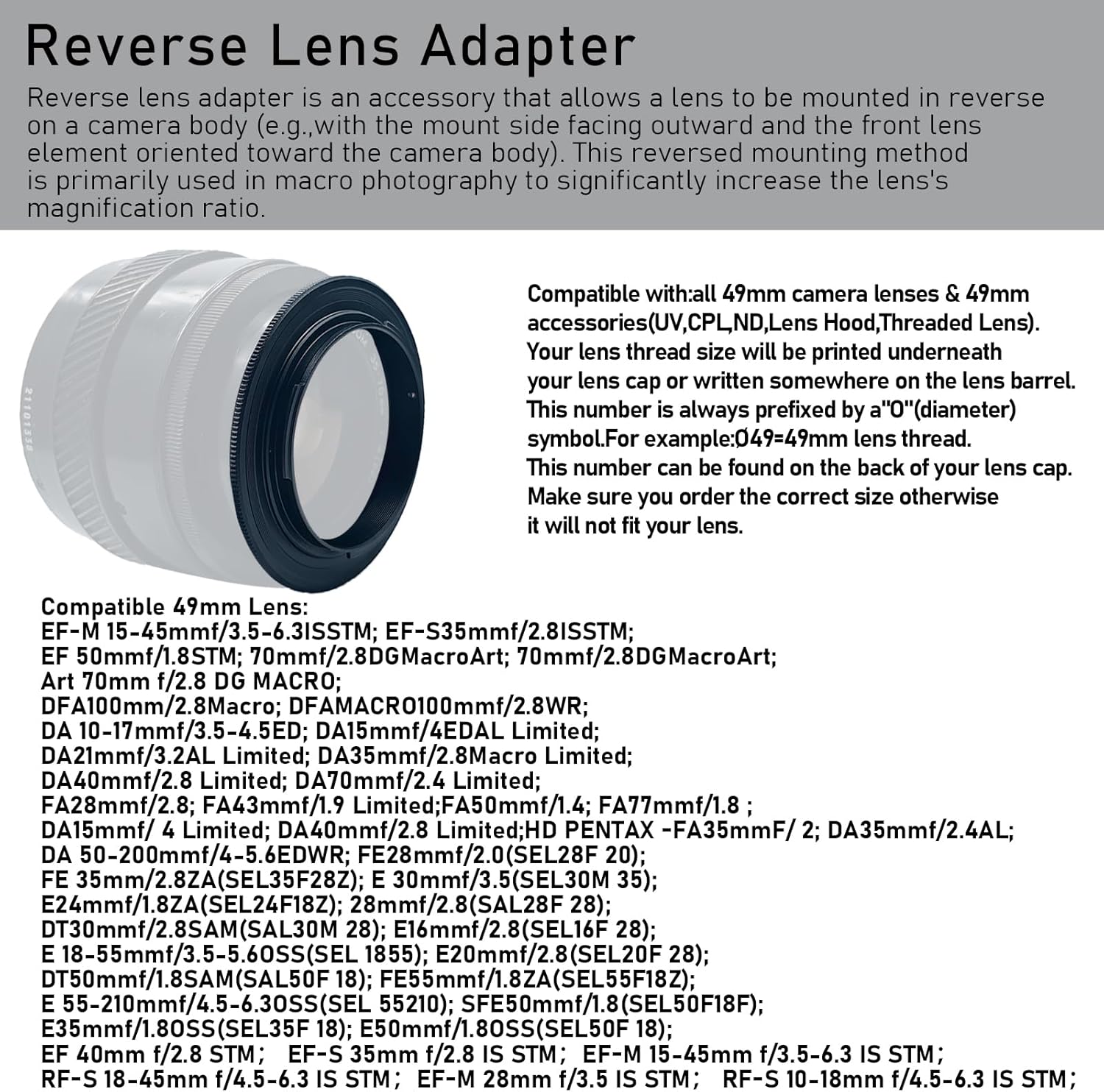 Detalle de AMOPOFO 49mm Macro Reverse Mount Adapter Ring for Nikon DSLRs