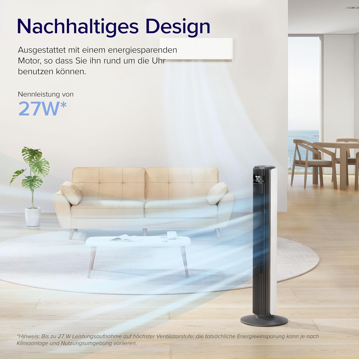 Detalle de Levoit DC Motor großer Turmventilator – leise, flexibel und energieeffizient