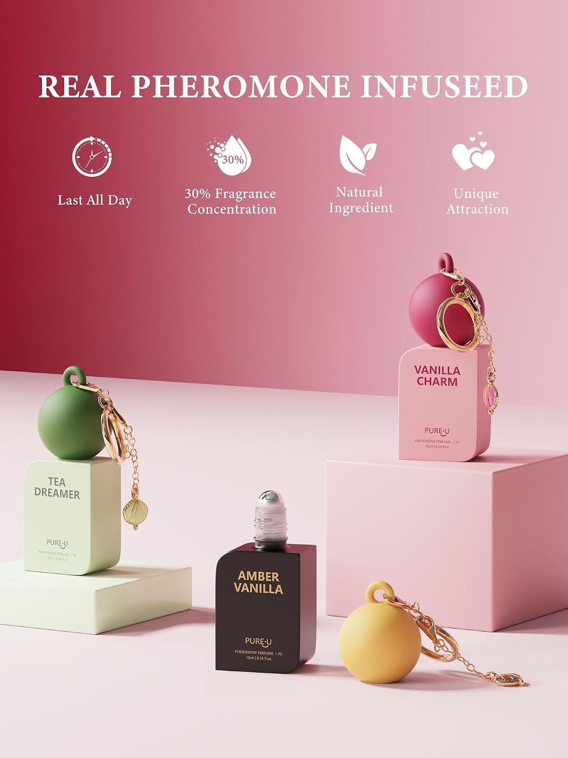 Thumbnail 4 de PUREU Amber Vanilla Perfume Oil for Women, 10 mL Roll-On with Keychain