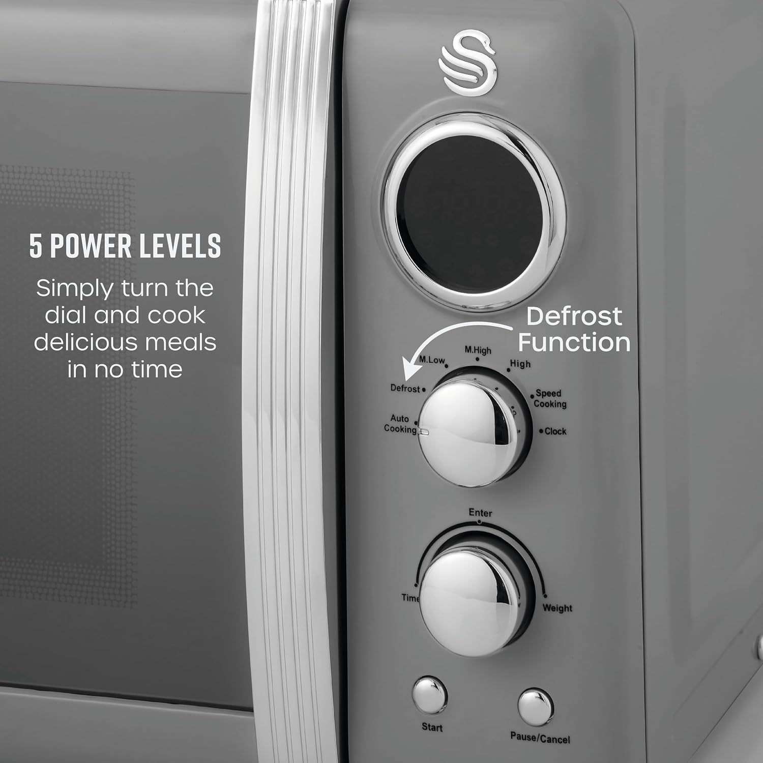 Thumbnail 2 de Swan Retro LED Digital Microwave Grey, 20L (800W) with Defrost Setting, SM22030LGRN