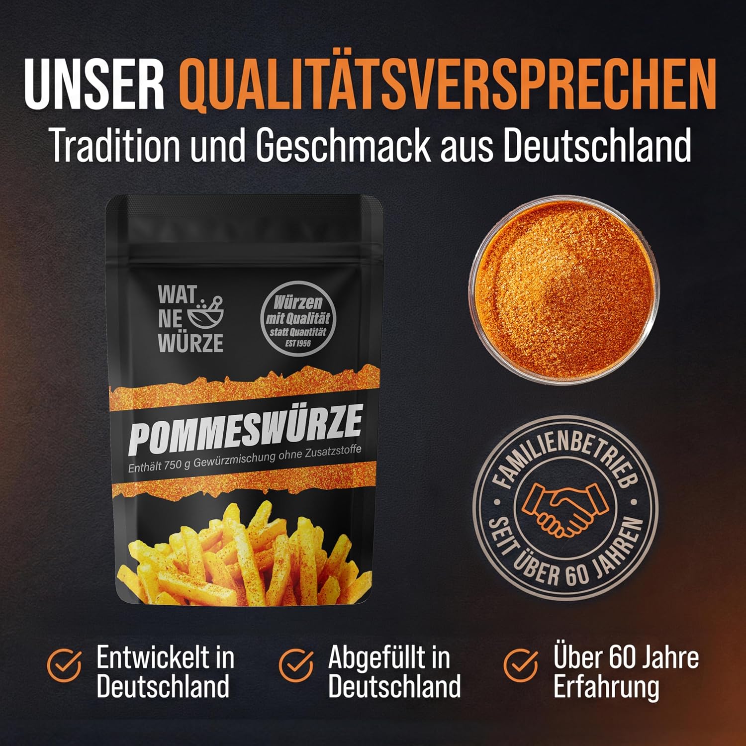 Detalle de WAT NE WÜRZE Pommes frites Gewürz Salz 400 g – Pommesgewürzsalz wie beim Imbiss