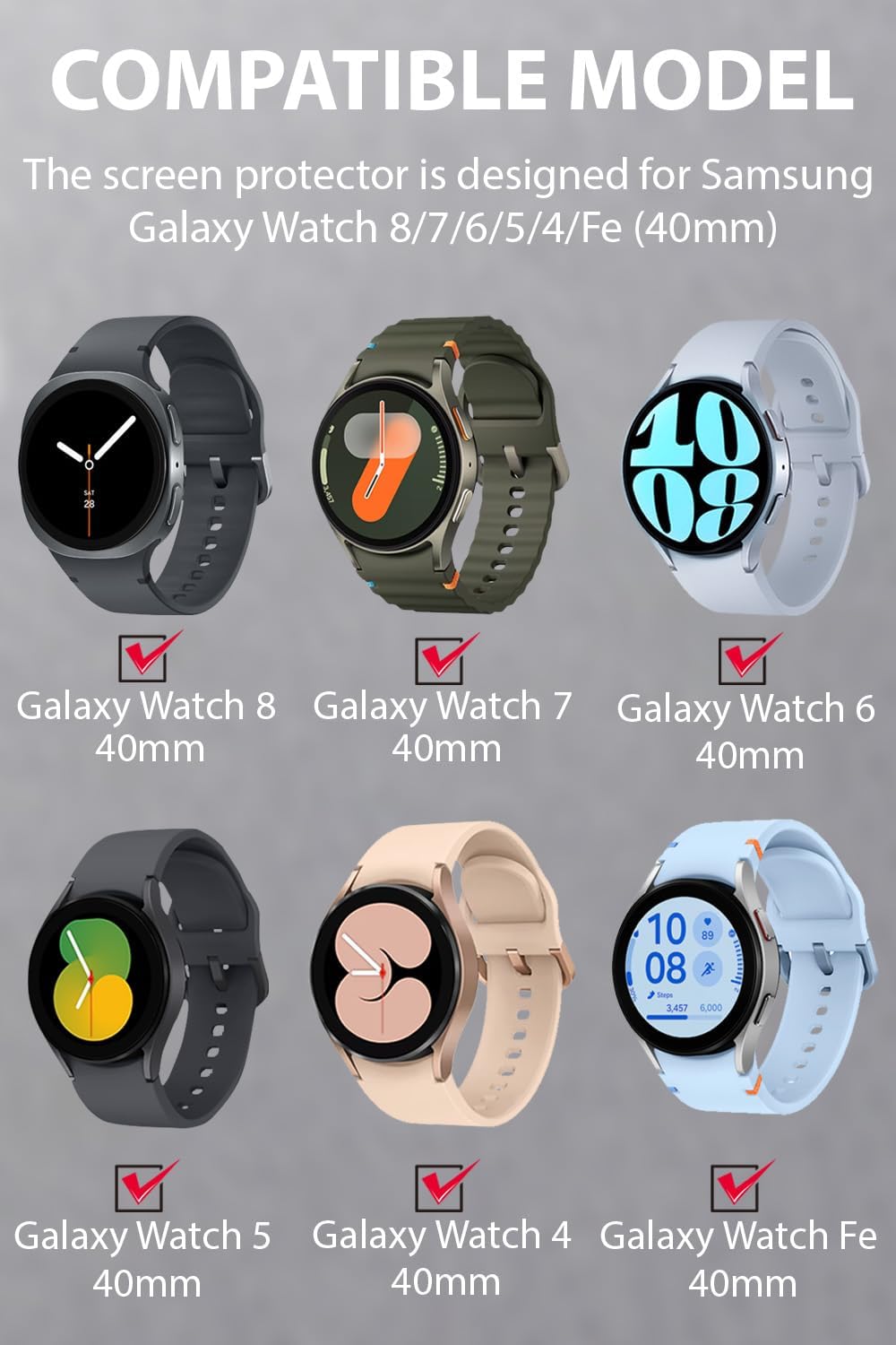 Detalle de Yaekea 4 Pack 40 mm Screen Protectors for Samsung Galaxy Watch 4/5/6/7/FE/8 — Anti-Fingerprint Tempered Glass