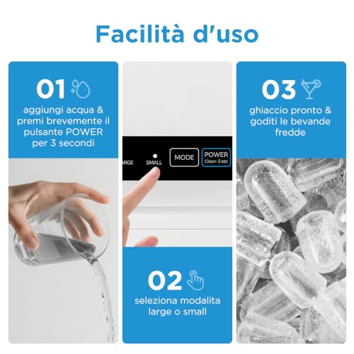 Detalle de Midea MERI12BG01EU: Macchina del ghiaccio 12 kg/24h, 8 cubetti in 6–9 minuti, Bianco