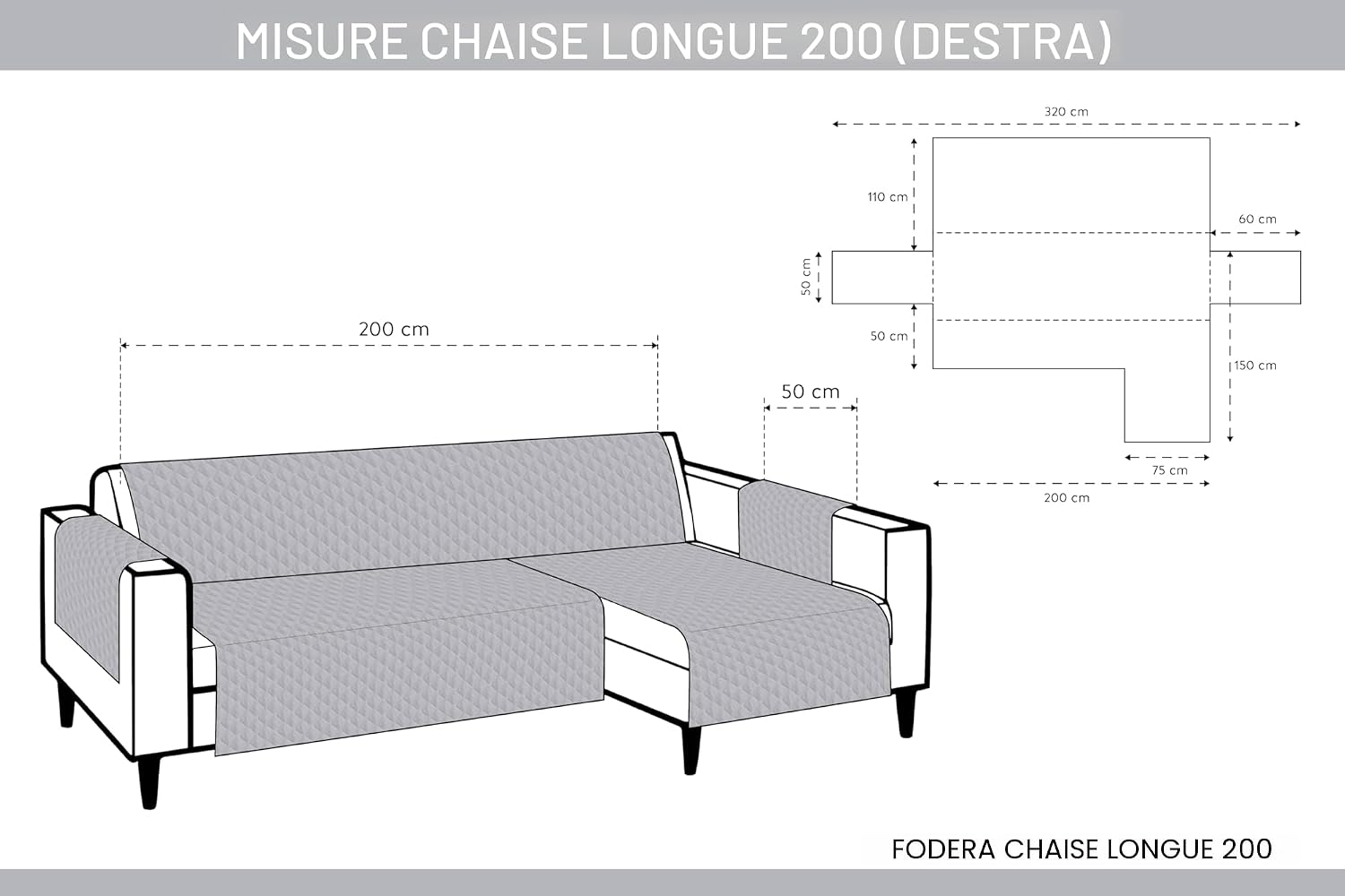 Detalle de Textilhome Copridivano angolare 3 posti con penisola Destro Adele – Trapuntato reversibile Grigio Chiaro
