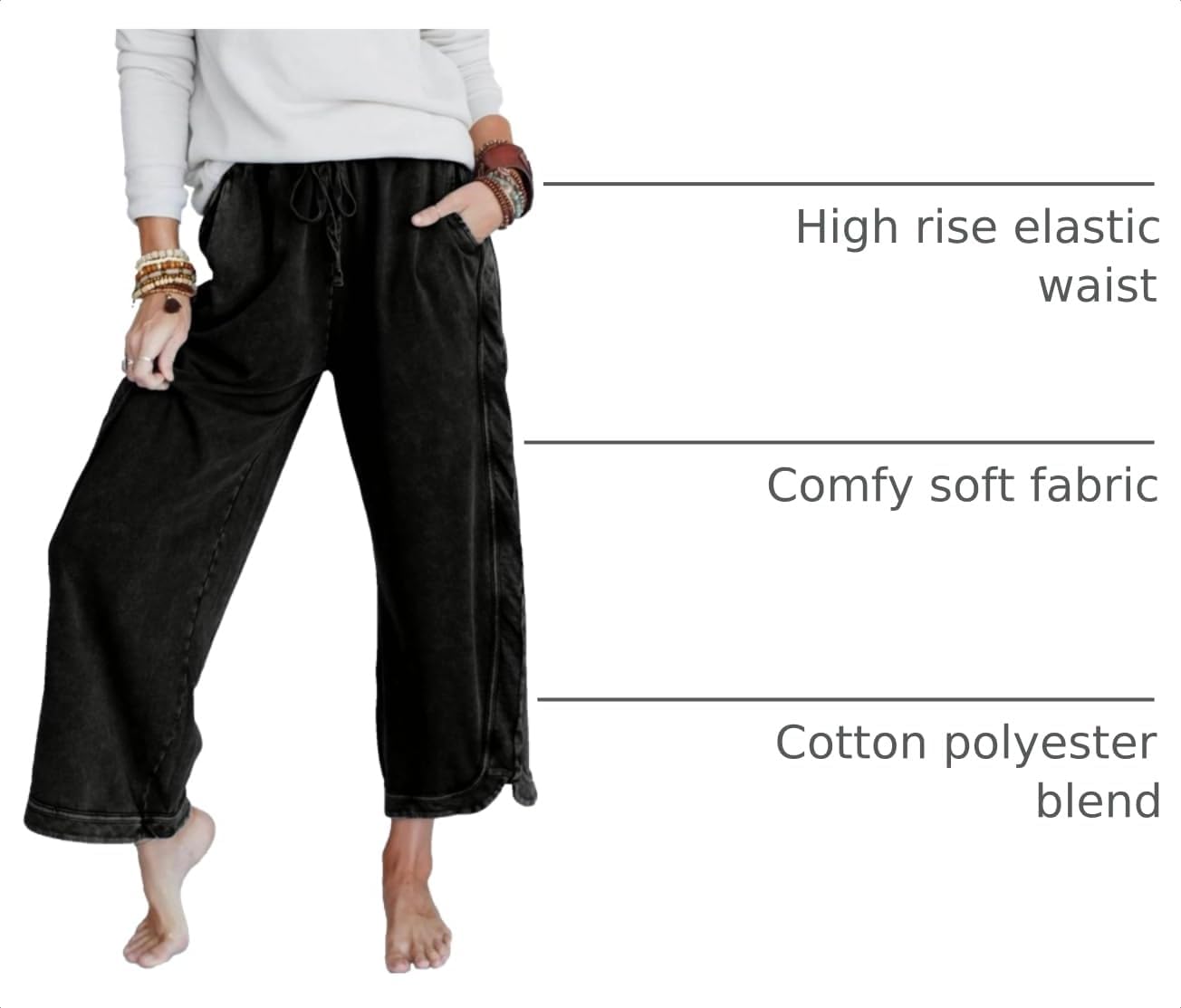 Thumbnail 3 de Malajisi Women's Casual Wide Leg Pants: High-Waist Drawstring Sweatpants with Pockets