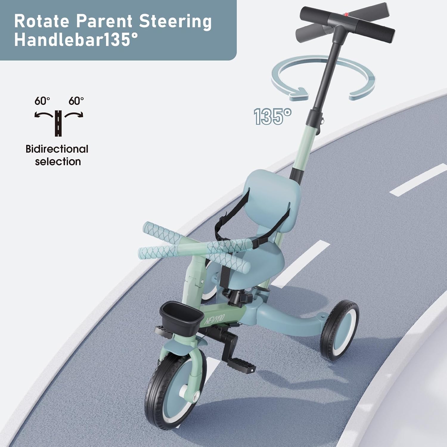 Thumbnail 3 de newyoo Trike with Parent Handle (TR007) – 5-in-1 Toddler Tricycle for 1–3 Year Olds