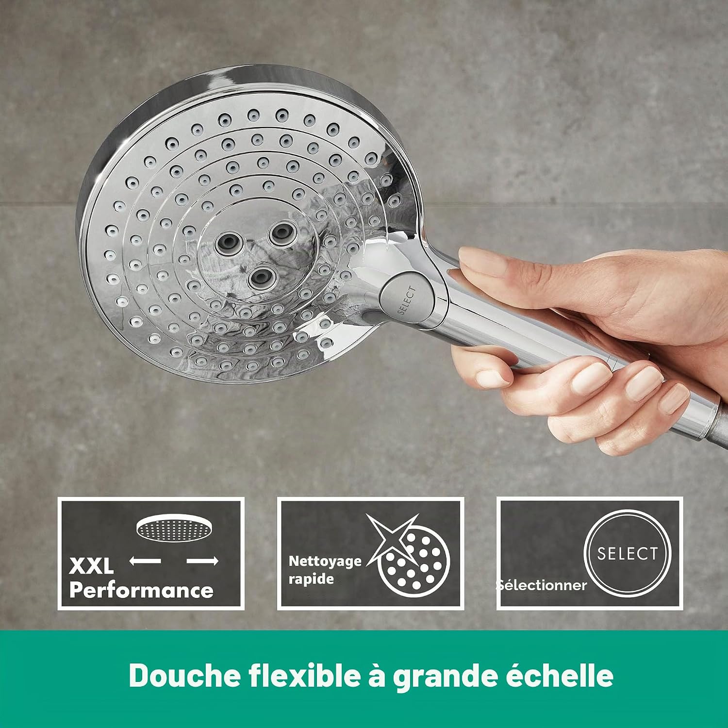 Detalle de Hansgrohe Raindance Select S Douchette à main 120 3jet chromé – une expérience de douche polyvalente