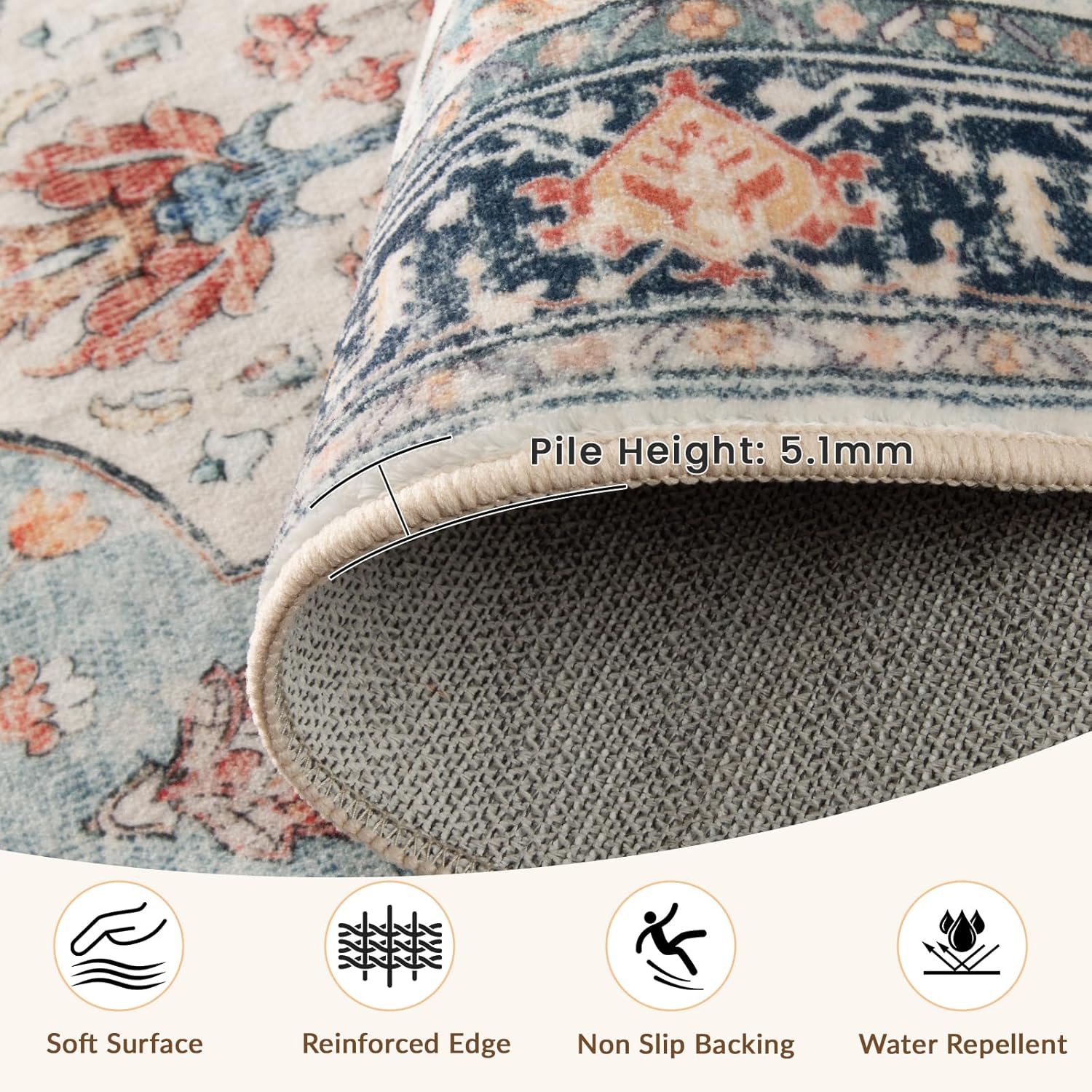Thumbnail 1 de INOVADAY 120x180 cm Machine Washable Vintage Area Rug