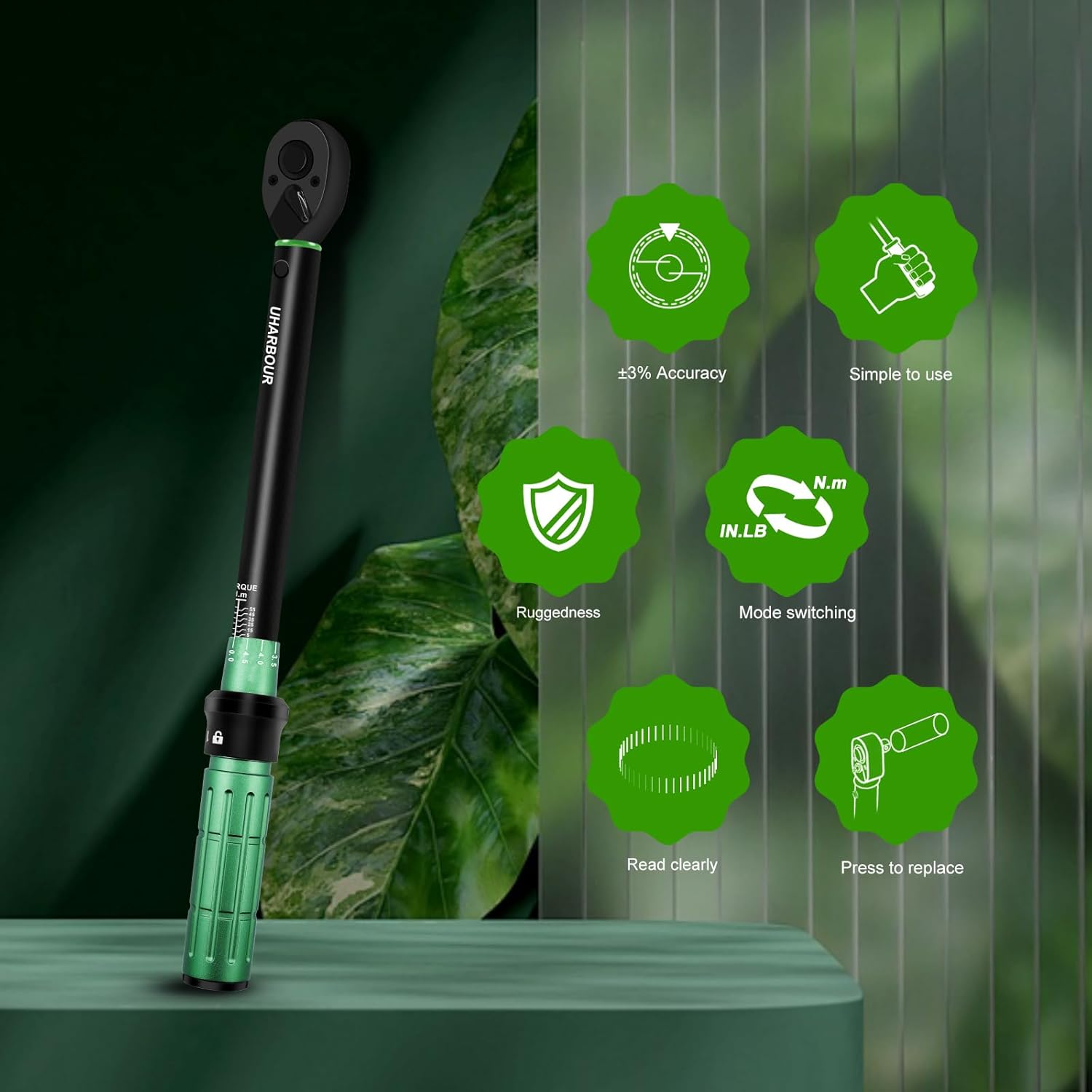 Thumbnail 6 de Uharbour 3/8" Torque Wrench Set (5–60 Nm) with Extension Bar, Adapters & Dual Direction Ratchet