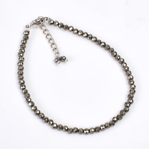 Thumbnail 1 de GEMKORA Natural Golden Pyrite Crystals Bracelet – 3mm Beads, Sterling Silver, 7+1 Inches