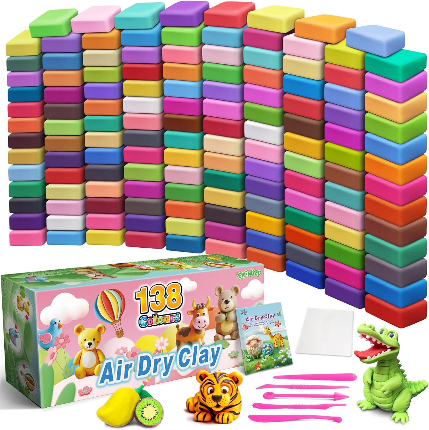 Detalle de FAGNBED Air Dry Clay 138 Colors Modeling Magic Clay Set with 5 Sculpting Tools