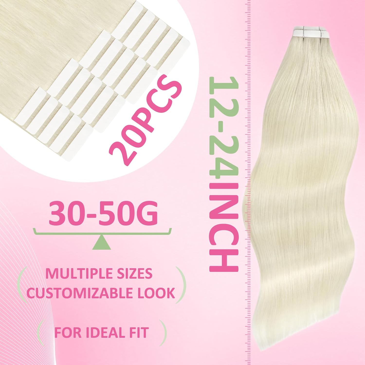 Thumbnail 1 de YoungSee Tape-in Extensions Echthaar Platinblond, 60 cm (60A) – 50 g