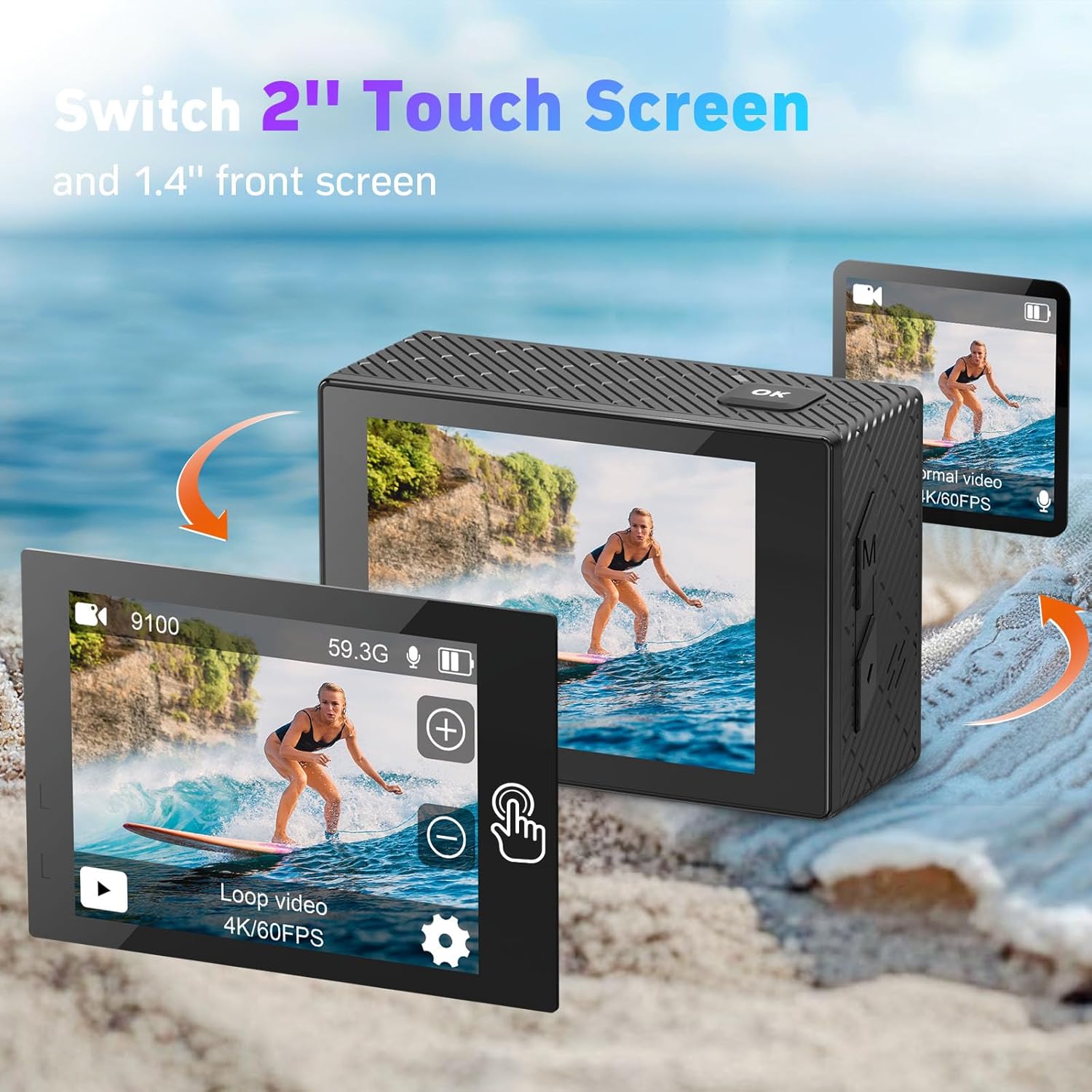 Thumbnail 5 de Hiicam Speed 20 Action Cam 4K60FPS 40MP – wasserdicht bis 40 m, EIS, WiFi & Dual-Screen