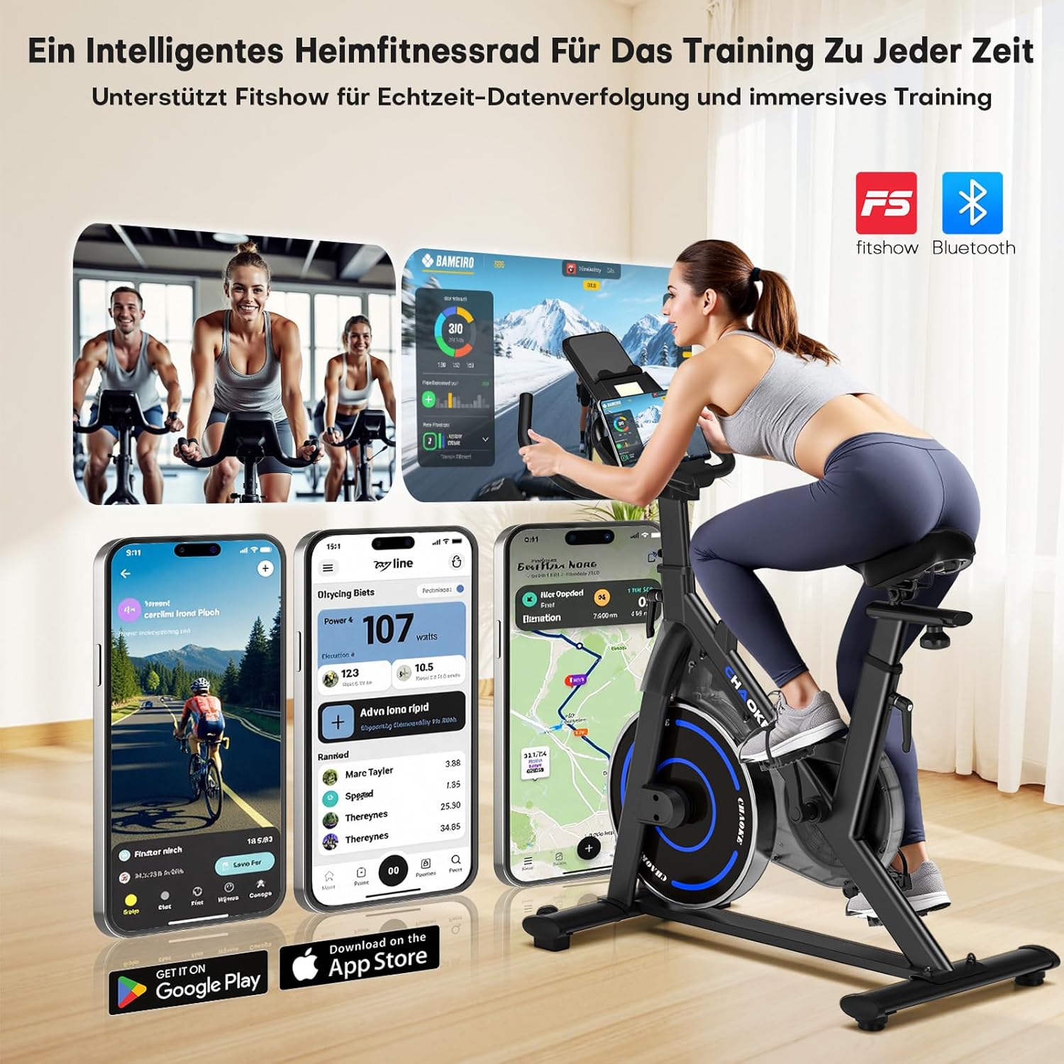 Thumbnail 1 de [UPGRADE] CHAOKE Heimtrainer Fahrrad mit App, leiser Magnetsystem-Widerstand und LCD-Display (bis 150 kg)