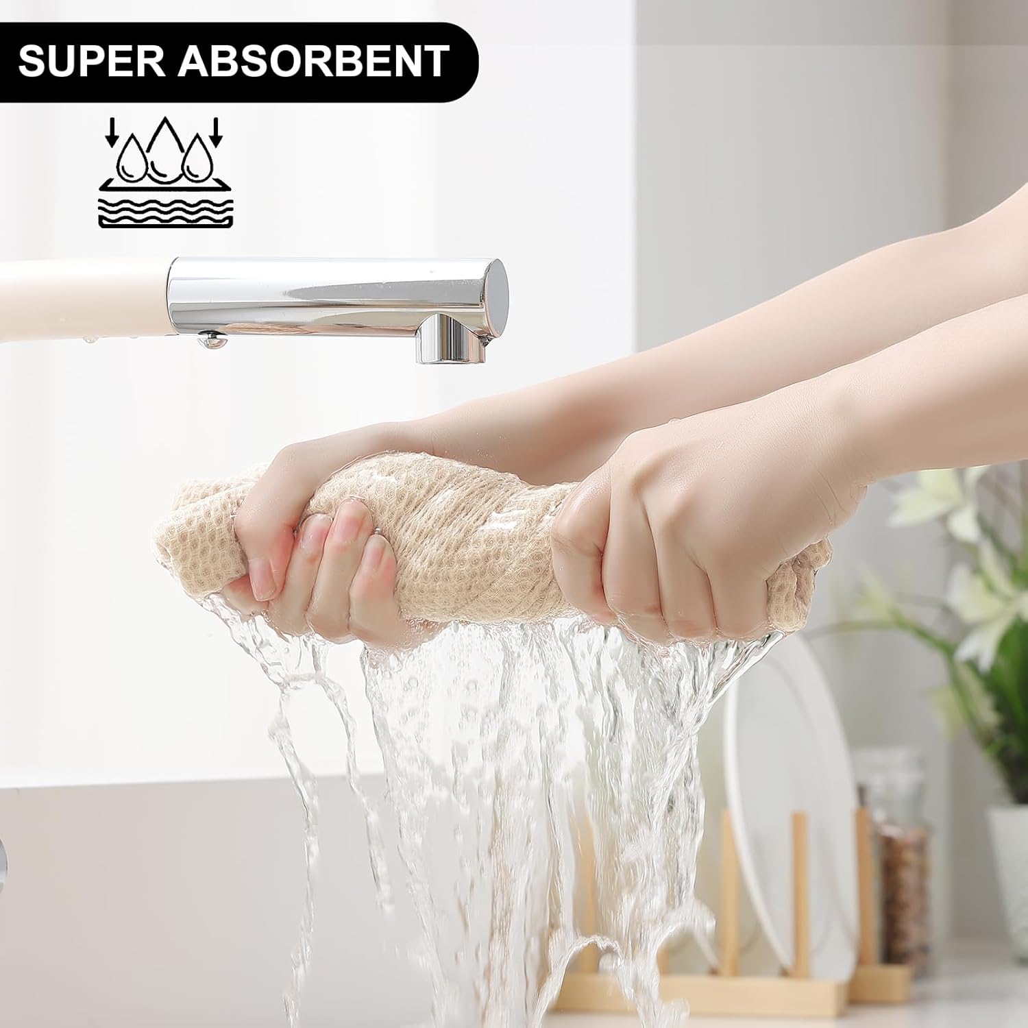 Thumbnail 2 de Homaxy 100% Cotton Kitchen Towels and Dishcloths Set (8-Piece) in Beige