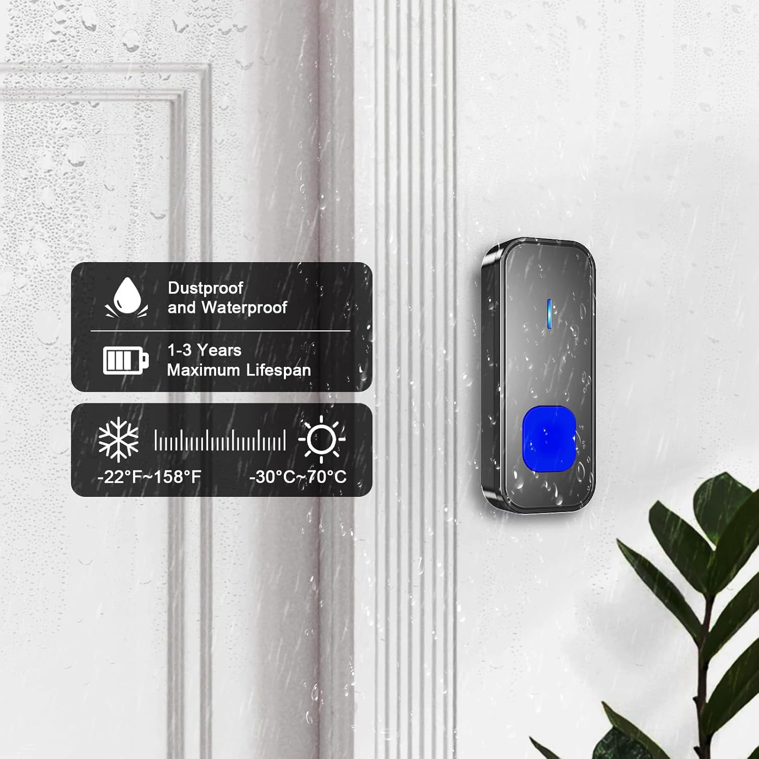 Detalle 2 de SURFOU Wireless Doorbell – 1,300 ft Range, 55 Melodies, Waterproof Plug‑in Kit