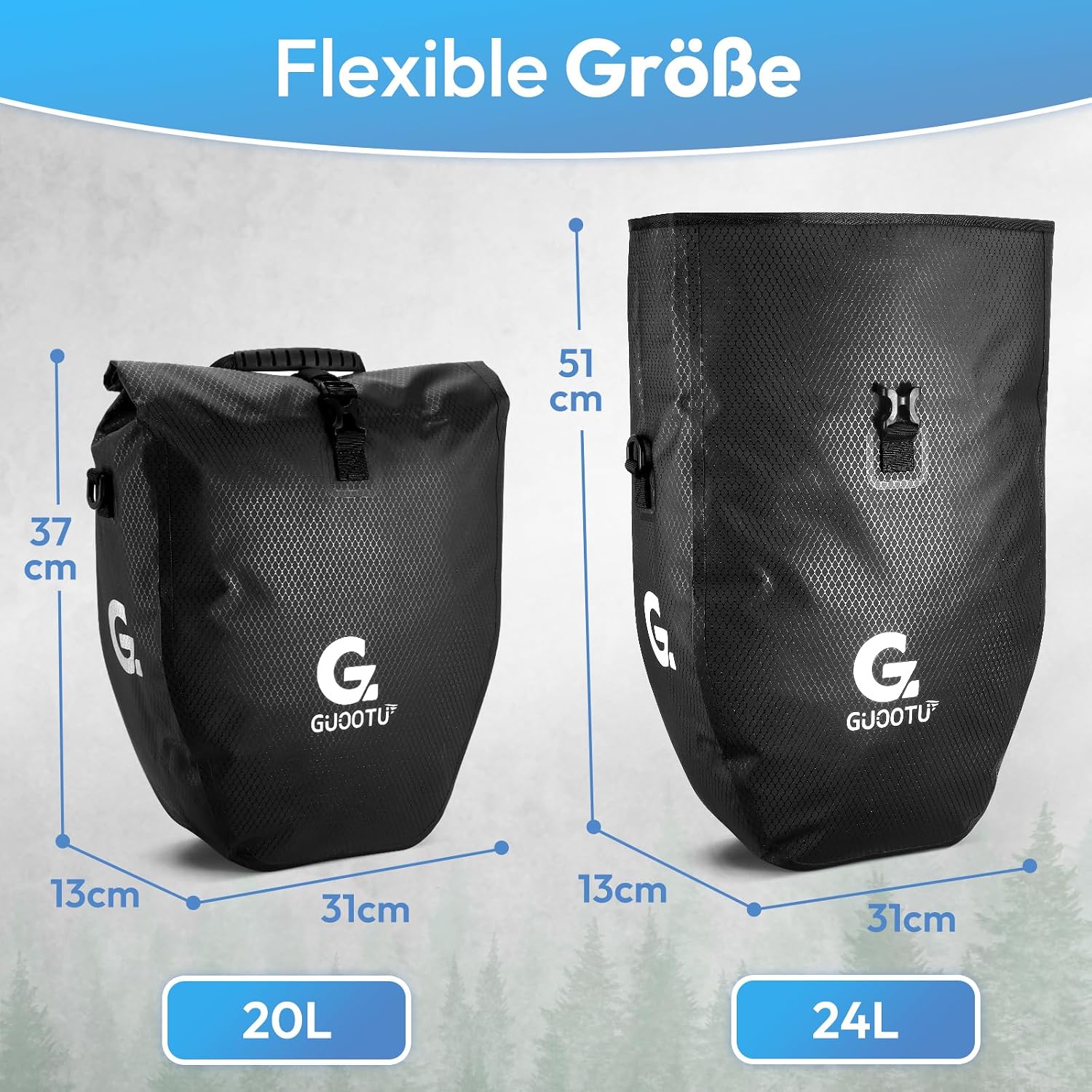 Detalle 2 de GUOOTU 2er Set Gepäckträgertaschen 40L