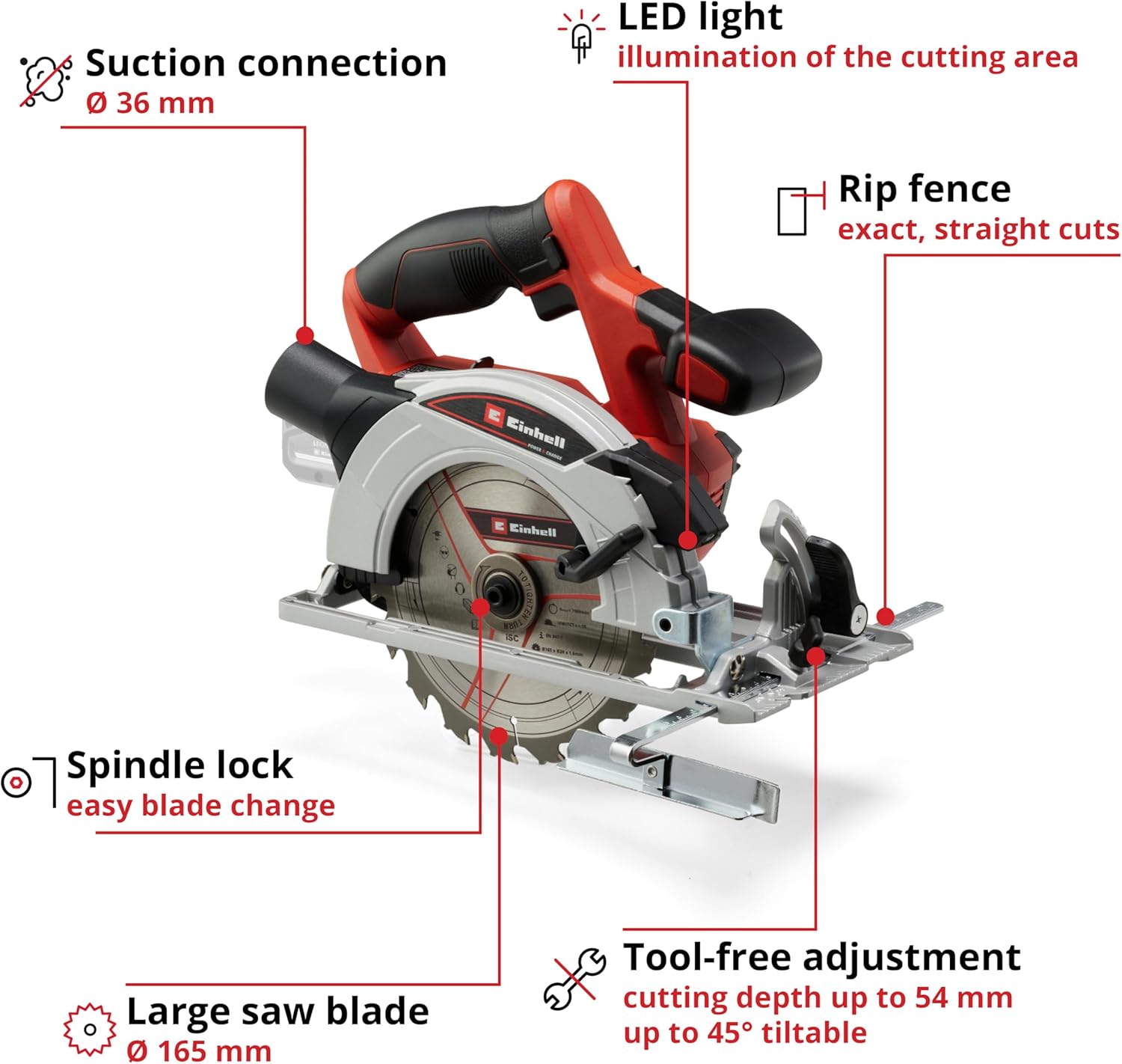 Thumbnail 2 de Einhell 18V Power X-Change Cordless Circular Saw 165mm (E-CS 18/165-1) Li Solo