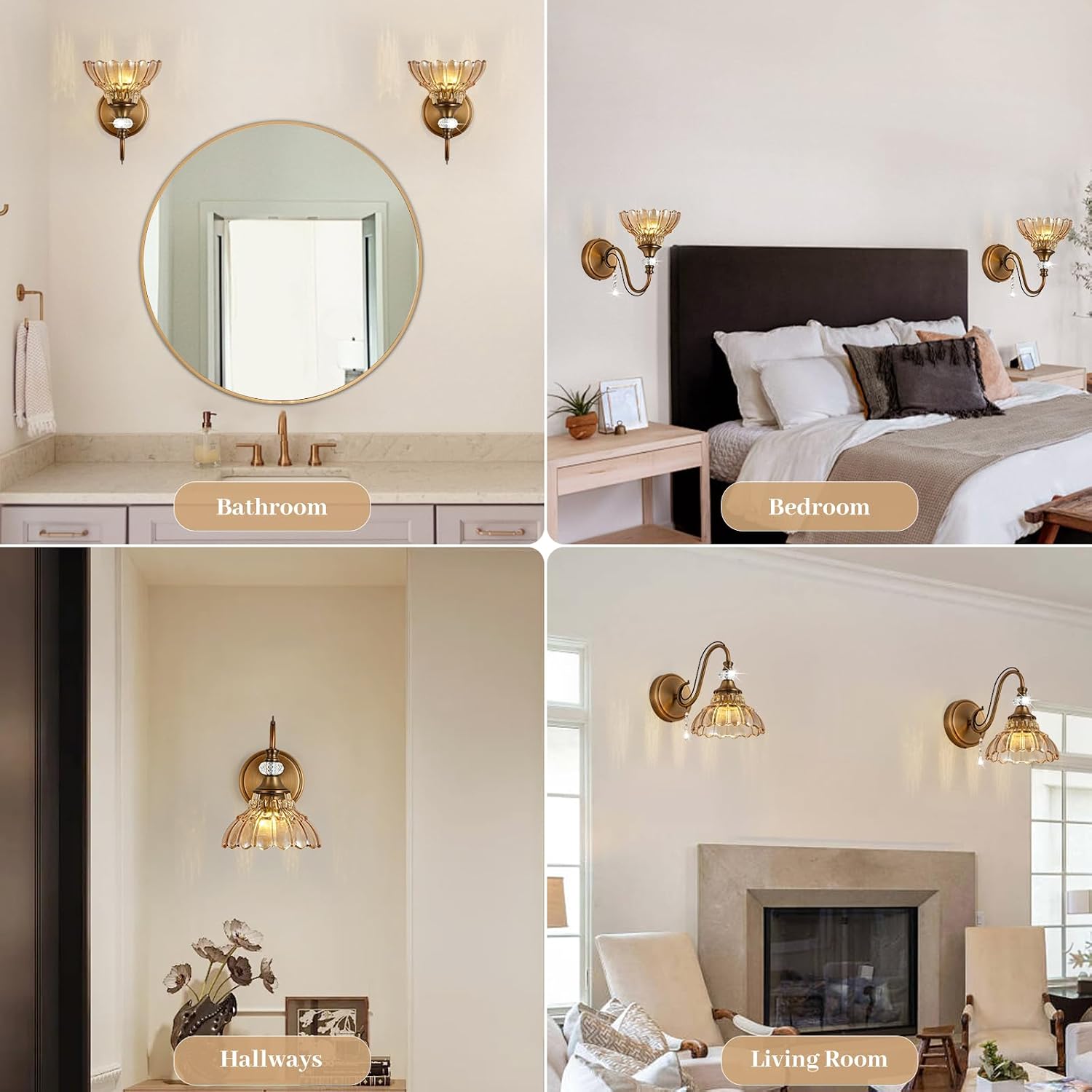 Thumbnail 4 de Rainzepher LDH-1-Brass-Amber Wall Sconce, Amber Glass and Crystal Accents