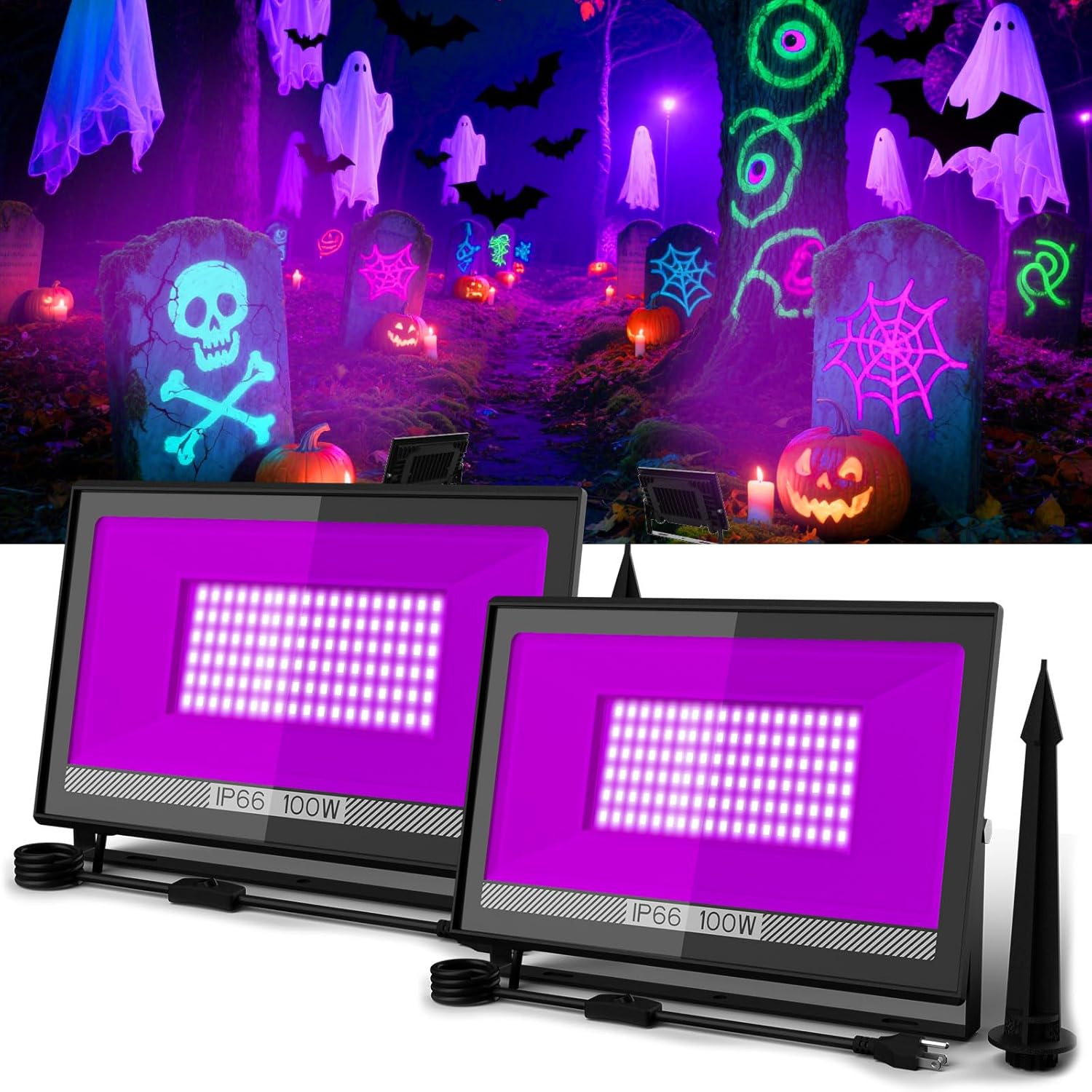 T-SUN 100W LED Black Light Flood Light for Glow Parties