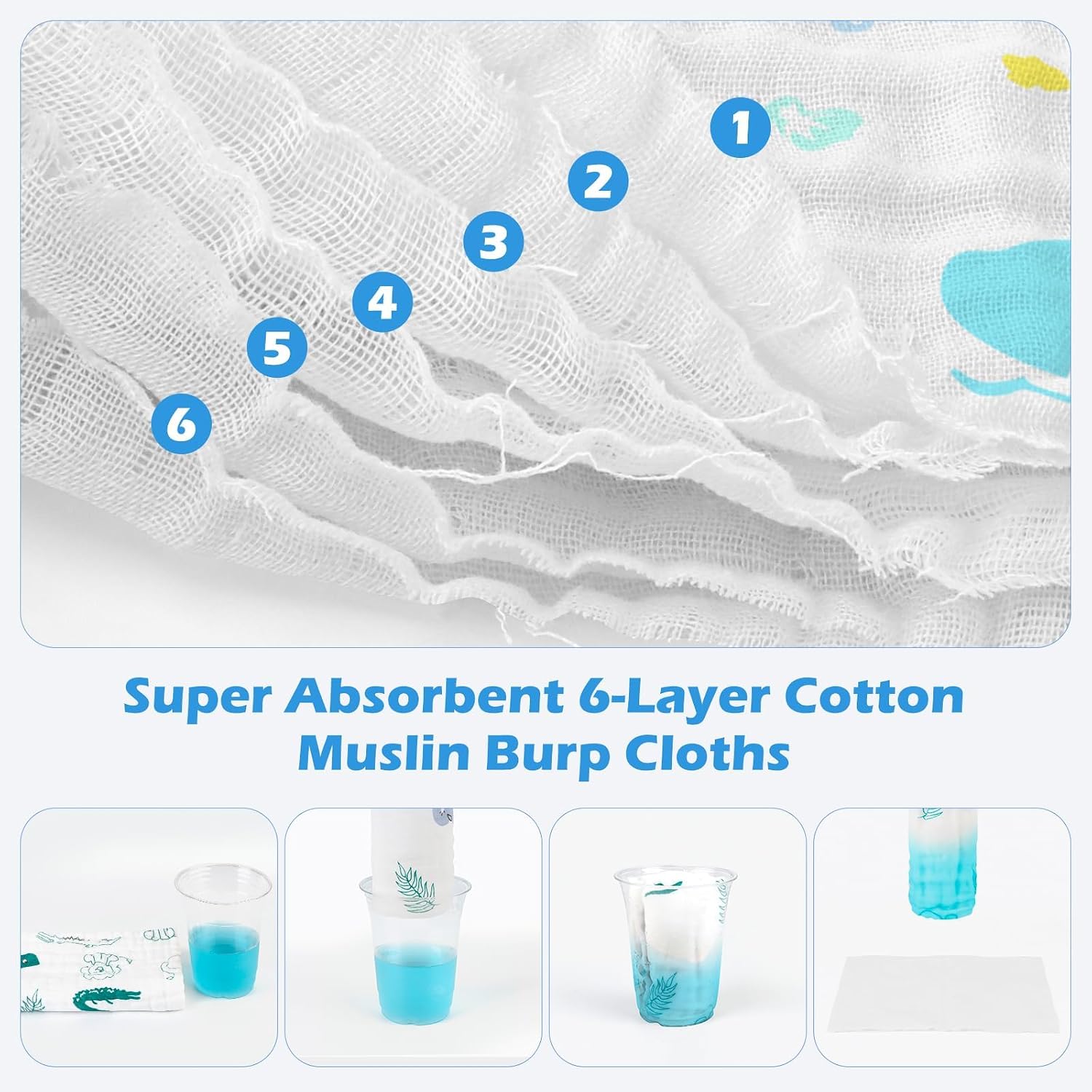 Thumbnail 3 de Maliton 6-Pack Muslin Burp Cloths (100% Cotton) – 70x70cm Muslin Squares for Newborns