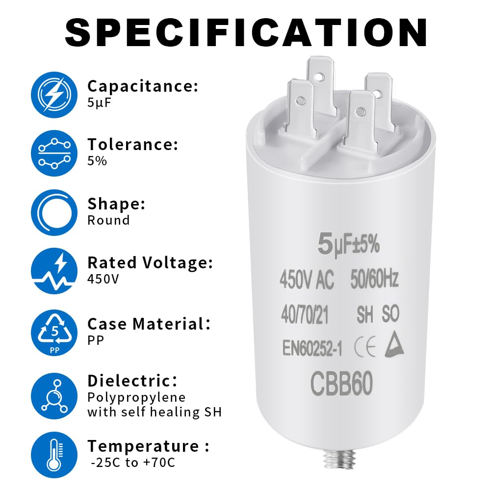 Detalle de OFFCUP CBB60 motorkondensator 5 μF, 450 V, 50/60 Hz