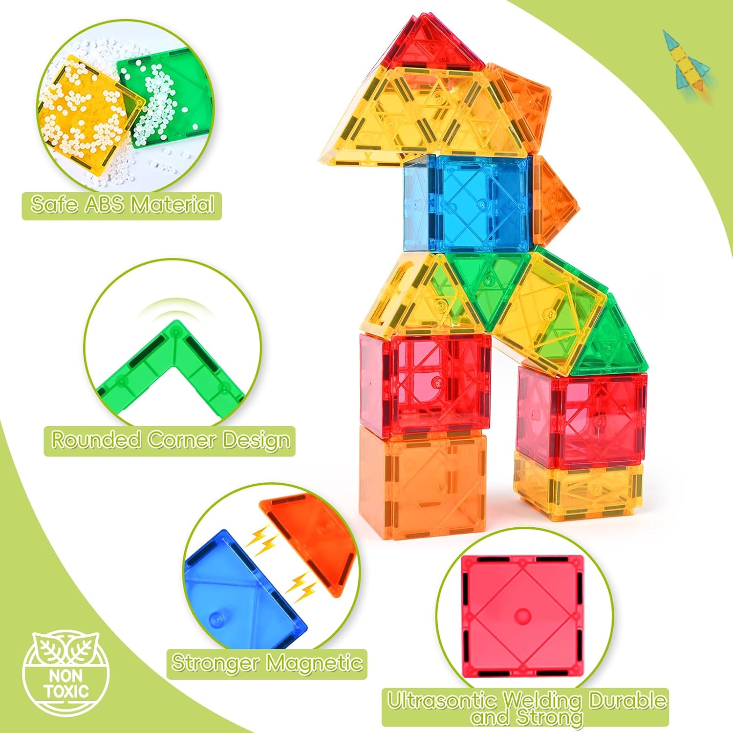 Detalle 2 de Katiago Magnetische Bausteine (64 Teile) – magnetisches Konstruktionsspielzeug für Kinder ab 3 Jahren mit 1 Auto