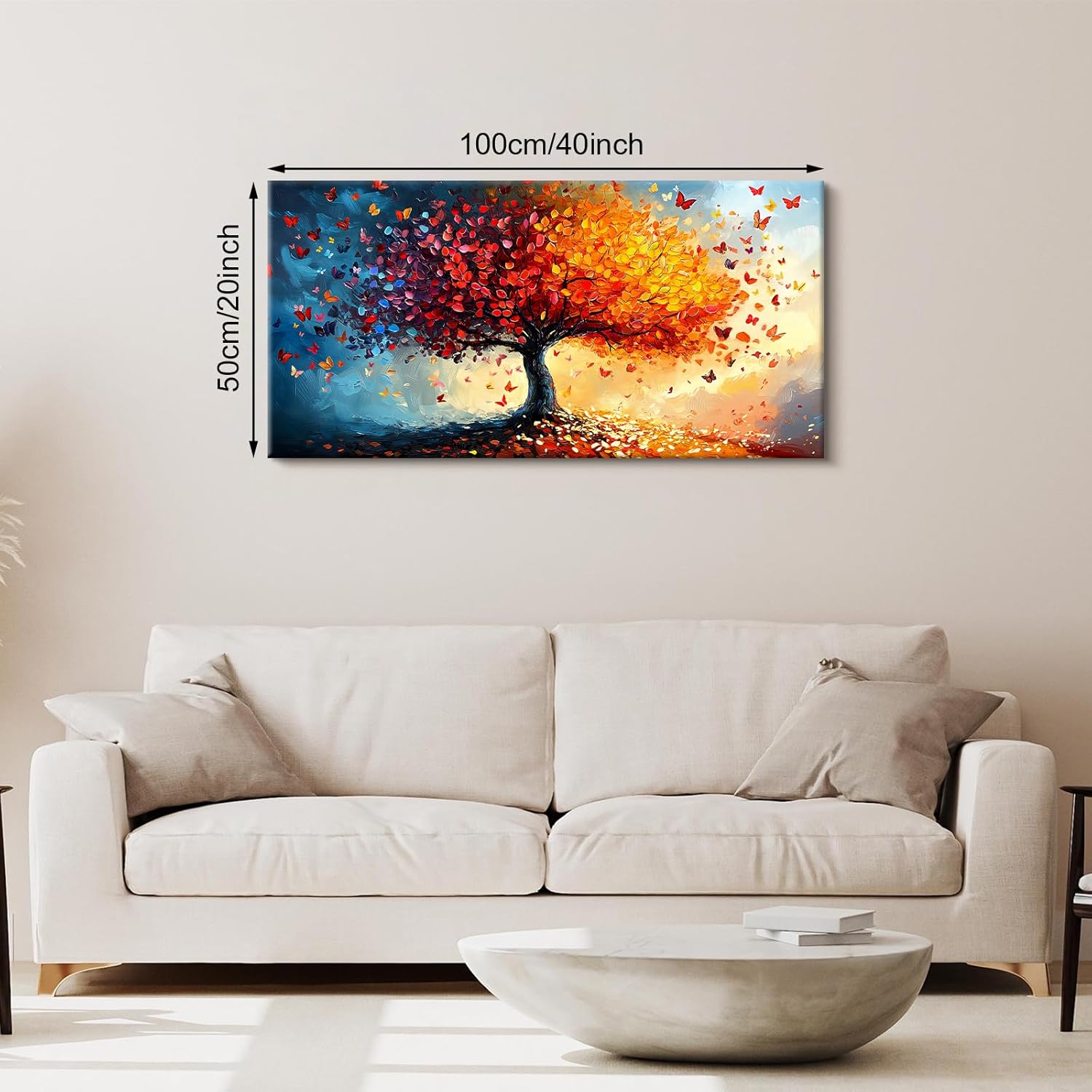 Thumbnail 1 de FajerminArt Orange Rot Baum des Lebens Groß (100×50 cm) mit Rahmen – Leinwandbild zum Aufhängen