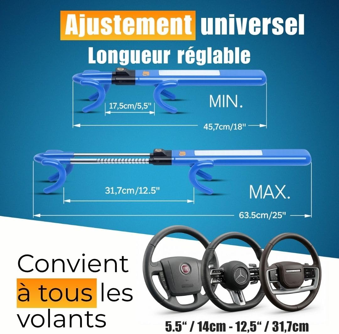 Detalle de ATG Bloque Volant Voiture – Antivol Volant et Canne Antivol pour Auto, SUV, Van, Utilitaire & Camping-Car