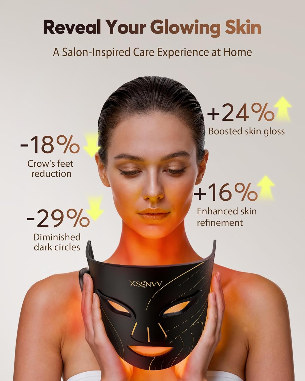 Detalle de XSSNVV Wireless Red Light Therapy Face Mask: 4-in-1 LED for Anti-Aging, Acne & Calm