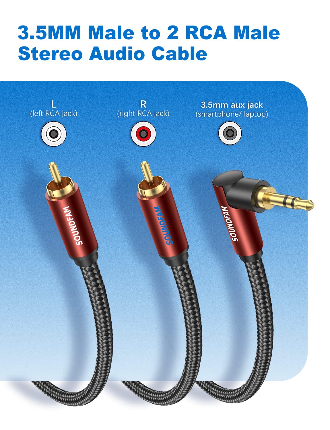 Thumbnail 6 de SOUNDFAM Cavo Audio Stereo HiFi 3,5mm a 2 RCA angolo retto 90° placcato oro 24K, doppia schermatura (3 m)