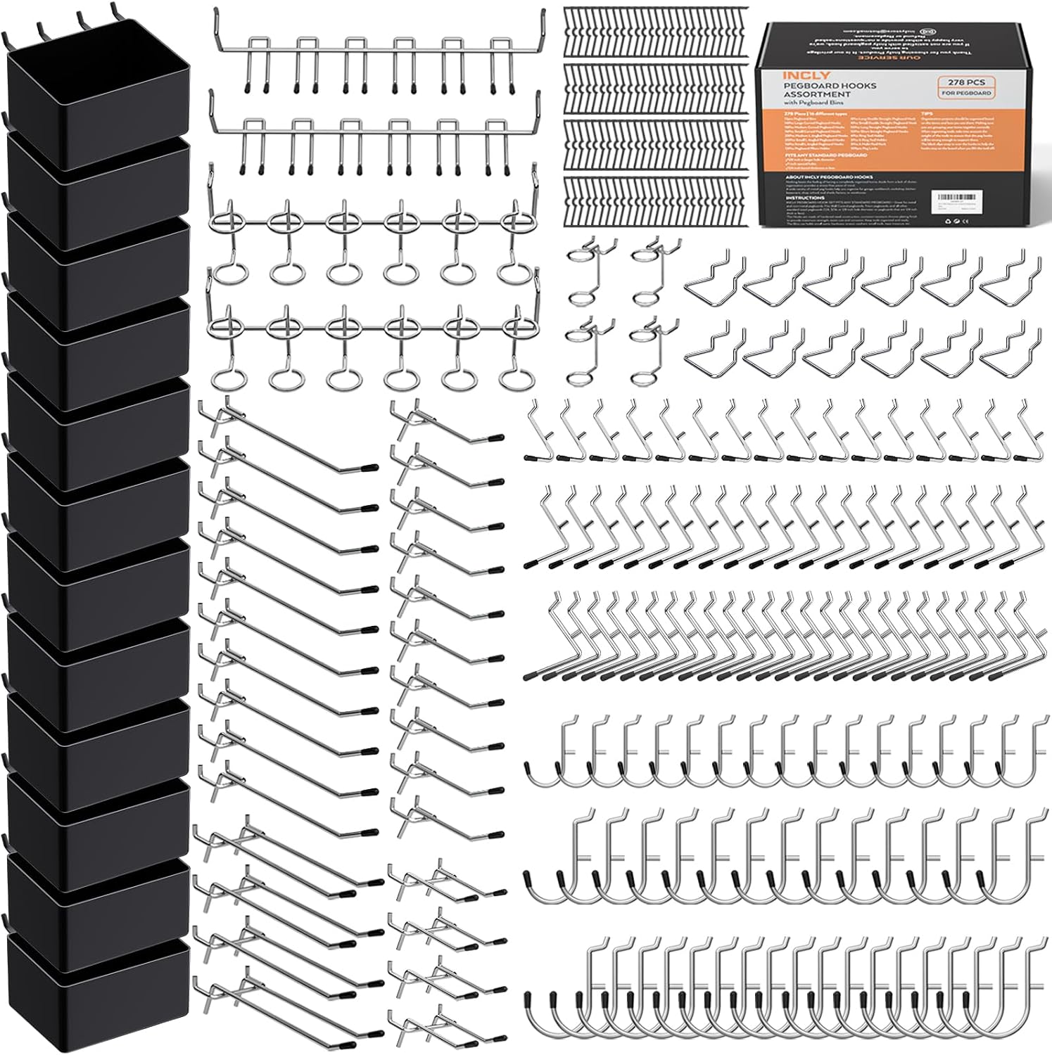 Detalle de INCLY NC-105 Pegboard Organizer Kit, 278 Pieces with Hooks and Bins