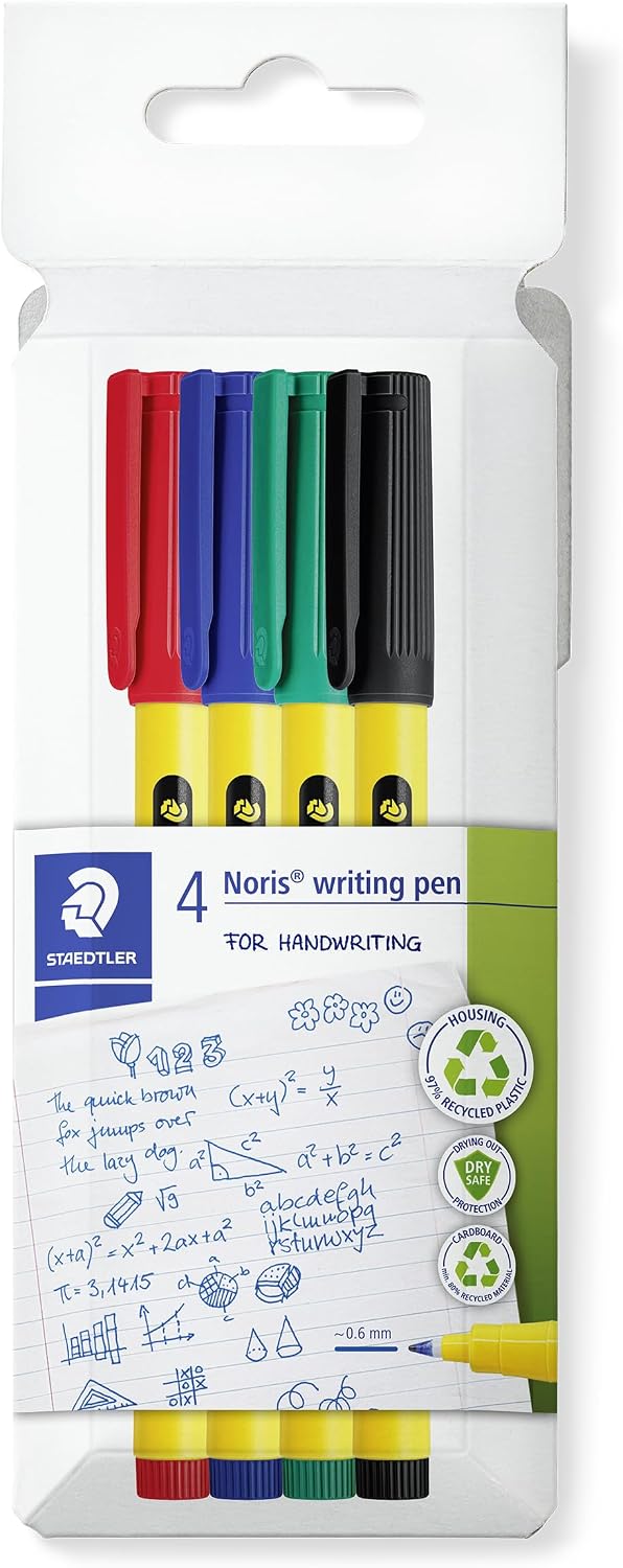 Detalle de STAEDTLER Noris 307 fineliner, 4-pack med vattenbaserat bläck