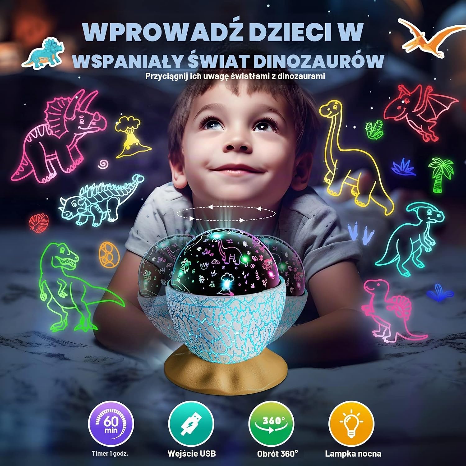 Thumbnail 1 de Tesoyzii projecteur d'oeufs de dinosaure – projektor LED z 12 trybami