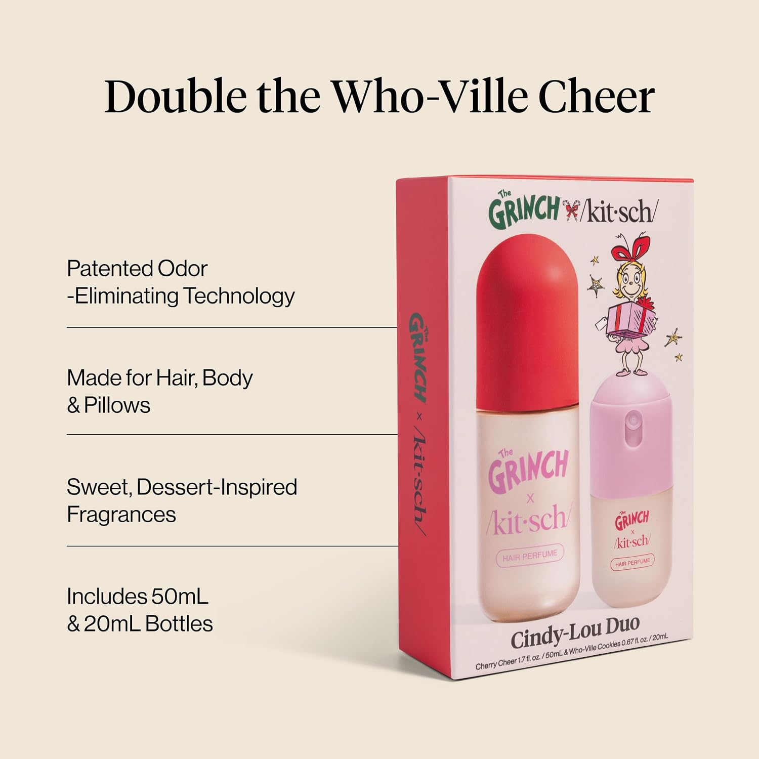 Detalle 2 de Kitsch The Grinch x Cindy-Lou Hair Perfume Duo, 50 mL & 20 mL, Two Scents
