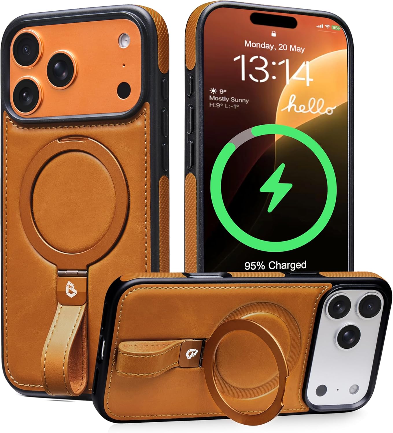 Detalle de BUTAIGA iPhone 17 Pro Max Leather Case with Stand