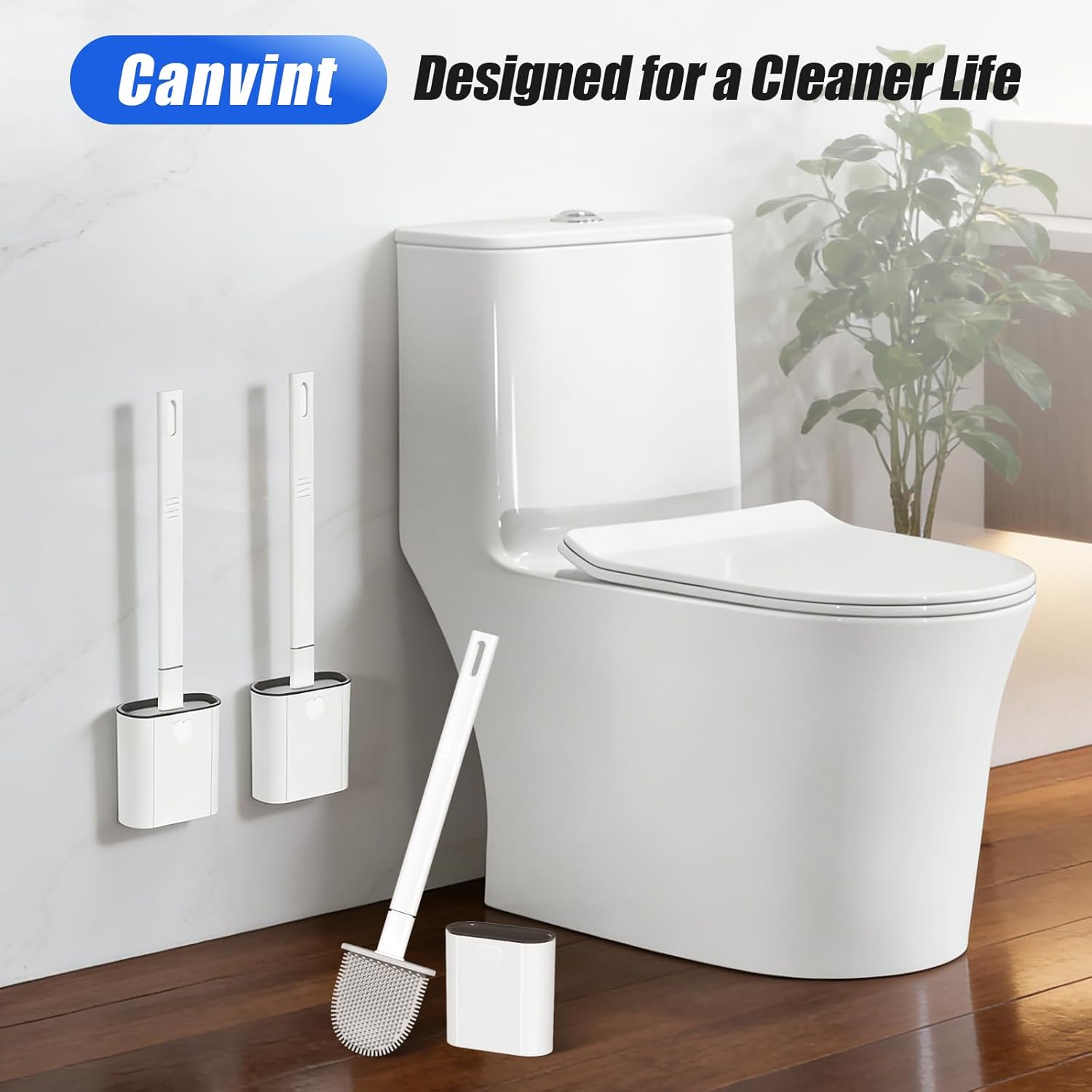 Thumbnail 6 de Canvint Klobürste Silikon – Flexible WC-Bürste, Wandmontage oder Stehend, 2-teiliges Set, Belüftet & Schnell Trocknend