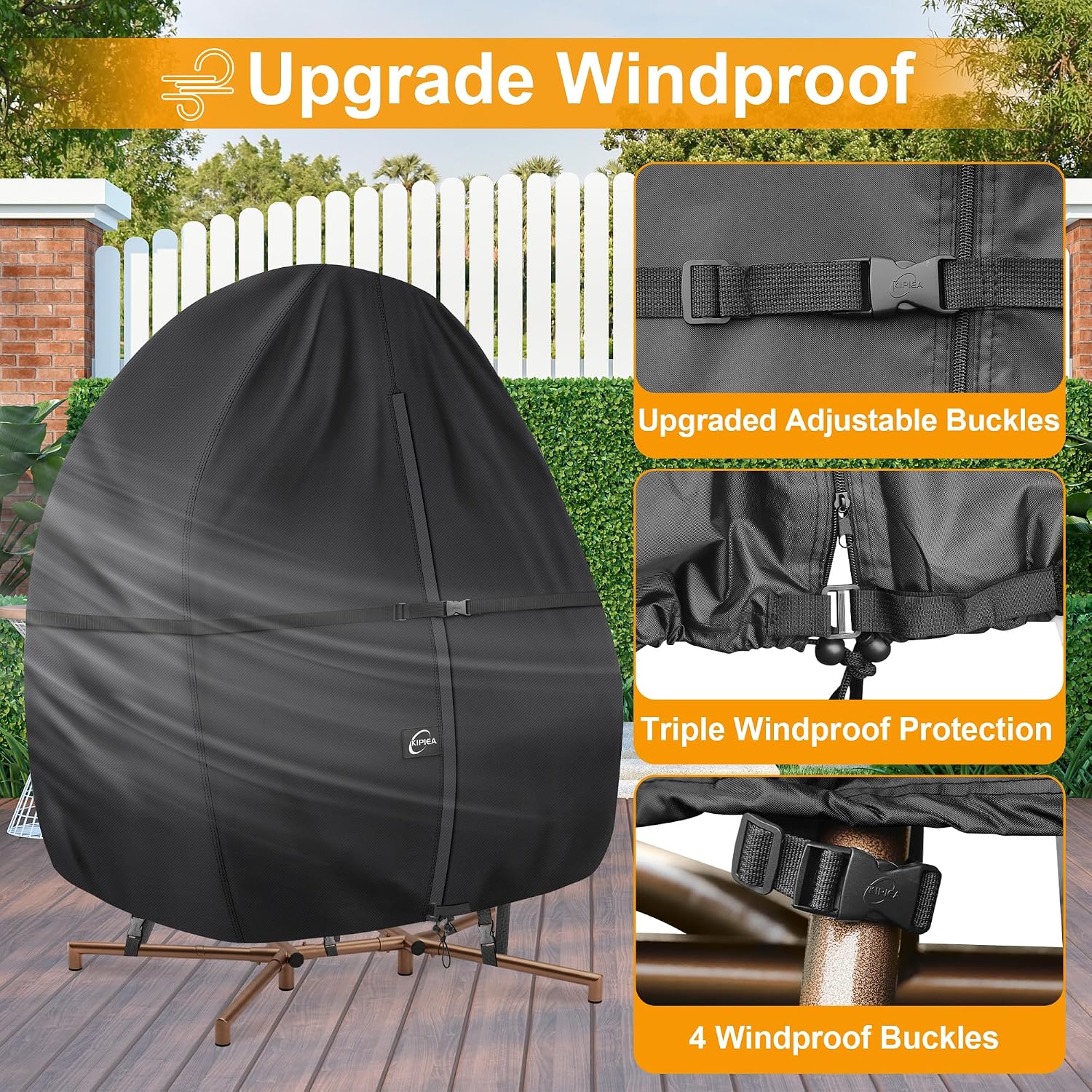 Detalle 2 de Kipiea 500D Double Egg Chair Cover, Waterproof Zipper, Windproof, UV-Resistant