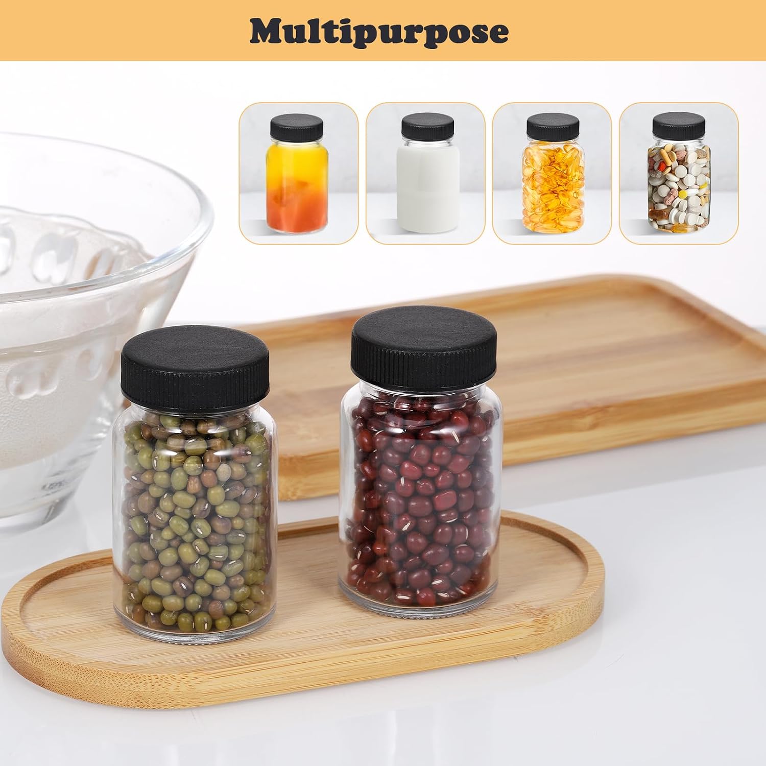 Detalle de Hejo 60 ml glasflaskor, 10-pack med bred öppning och svarta lock