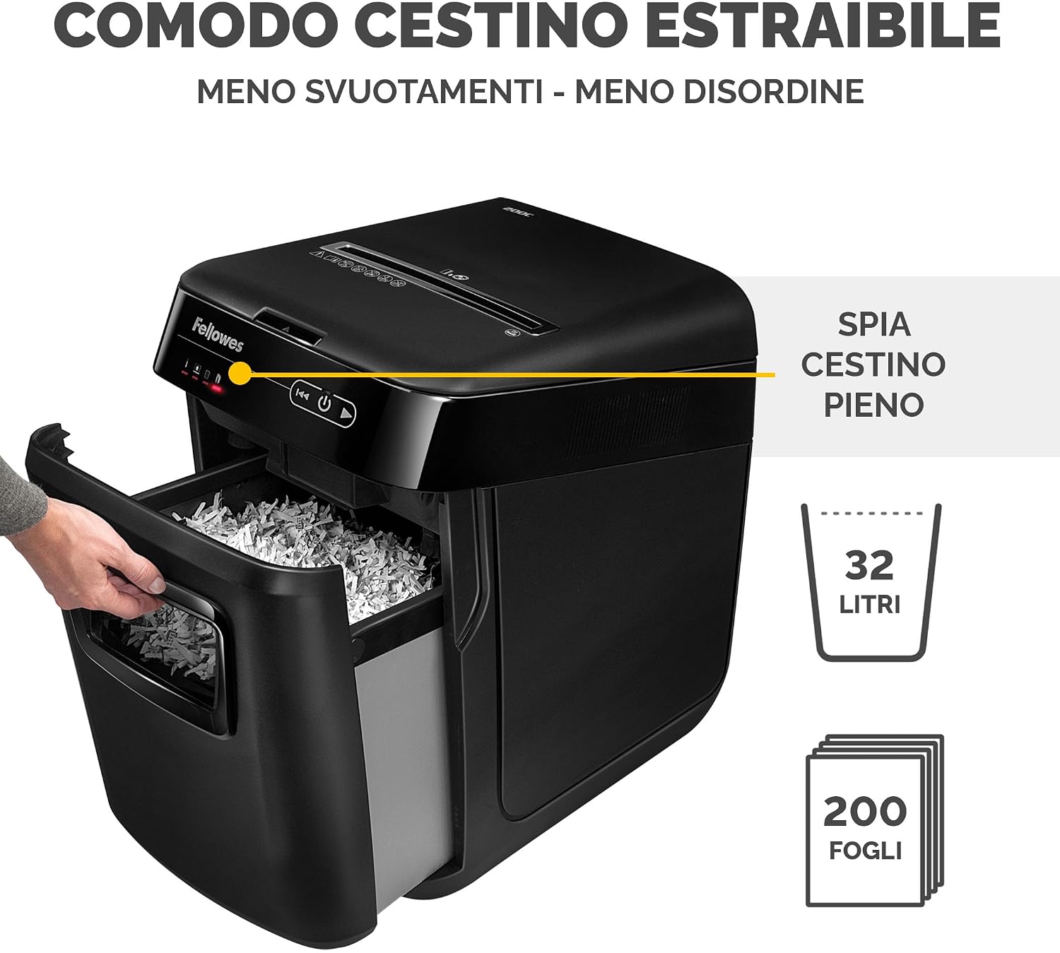 Thumbnail 6 de Fellowes Distruggi Documenti Automatico a Frammento 200C: 200 fogli, Ultra Silenzioso per Piccolo Ufficio
