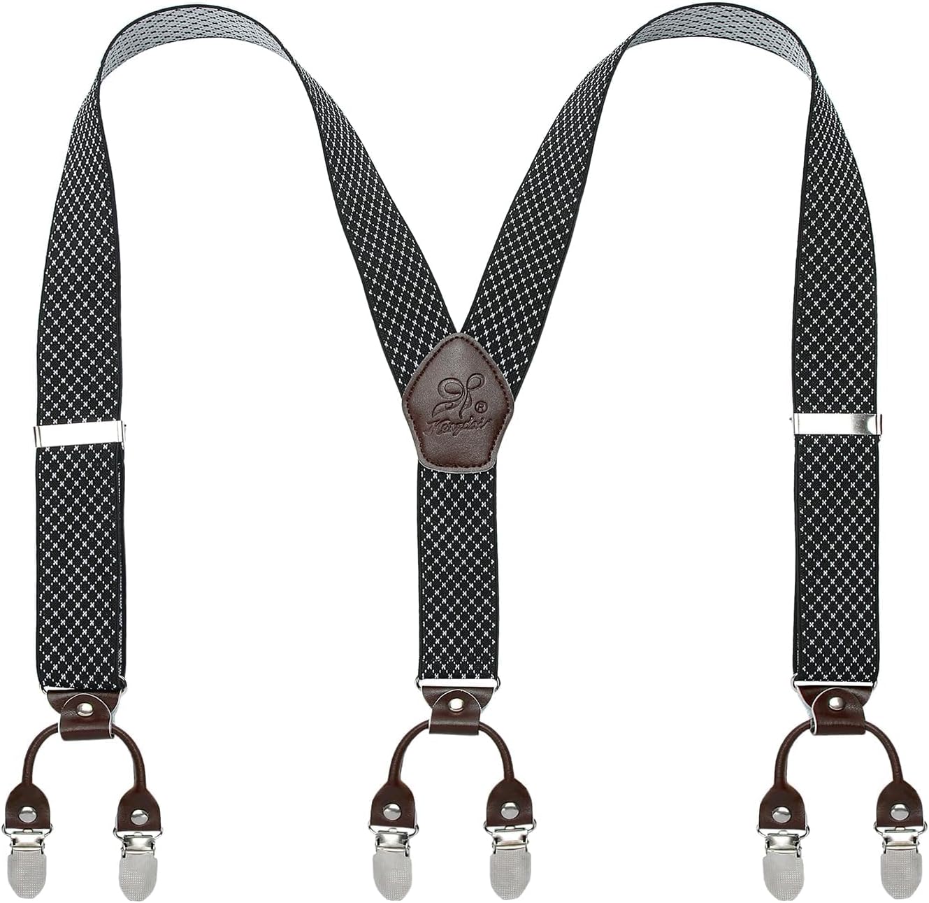 KANGDAI Rindsleder Hosenträger für Herren, 3,5 cm breit mit 6 Metallclips – verstellbar, Geschenkbox