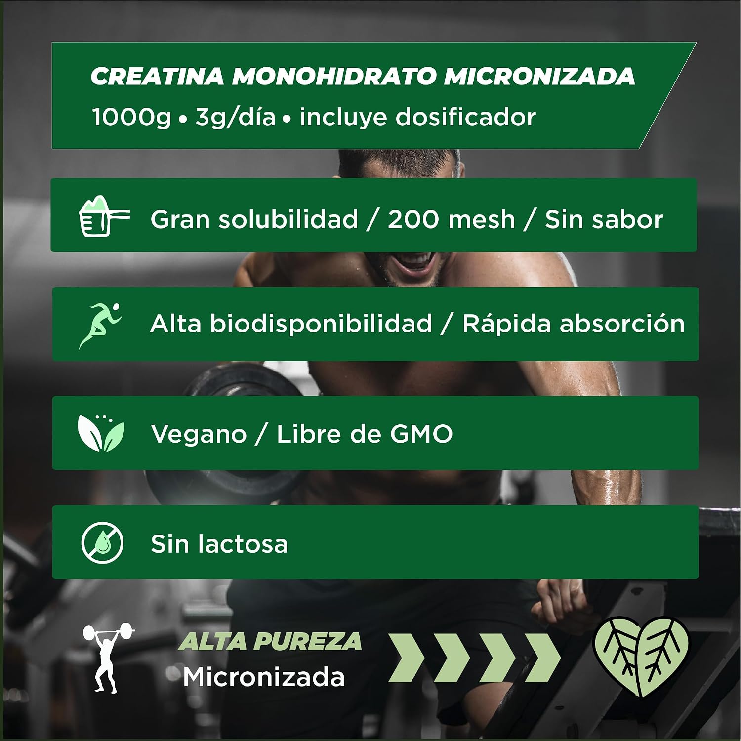 Thumbnail 2 de Foodelis Creatina Monohidratada 2 kg + Shaker 🥤 | Vegana y Pura