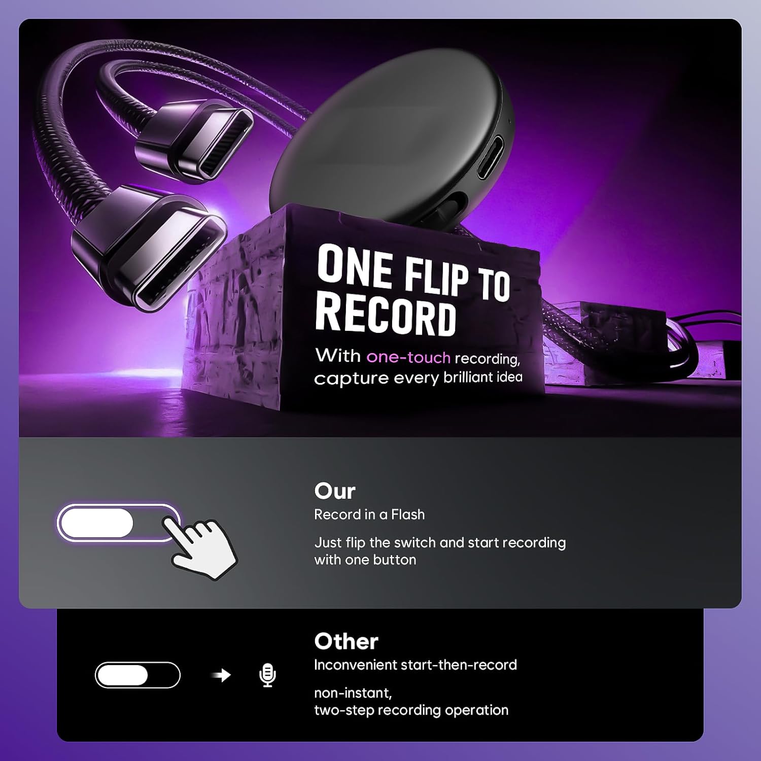 Thumbnail 6 de Yigeliter 72GB Magnetic Digital Voice Recorder (5200Hrs) with Voice Activation and USB-C Audio Dictaphone