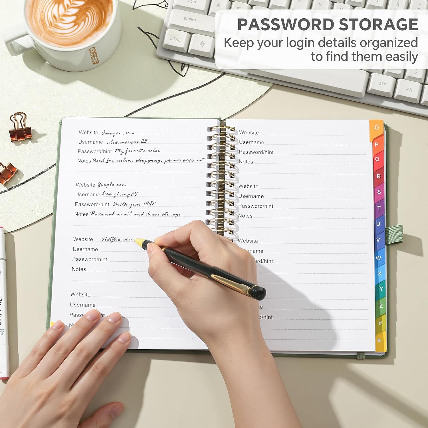 Thumbnail 6 de ZXHQ Password Book, 5.8" x 8.4", A–Z Tabs and 120 GSM Paper