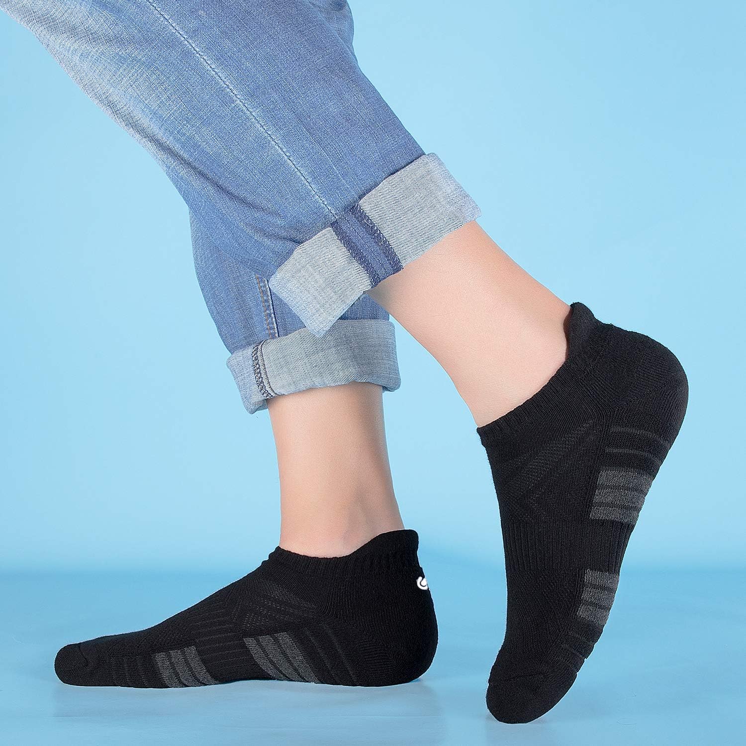 Thumbnail 1 de anqier 6 Paar Sneaker-Socken atmungsaktiv aus Baumwolle – kurz, leicht gepolstert (Schwarz/Weiß/Grau)