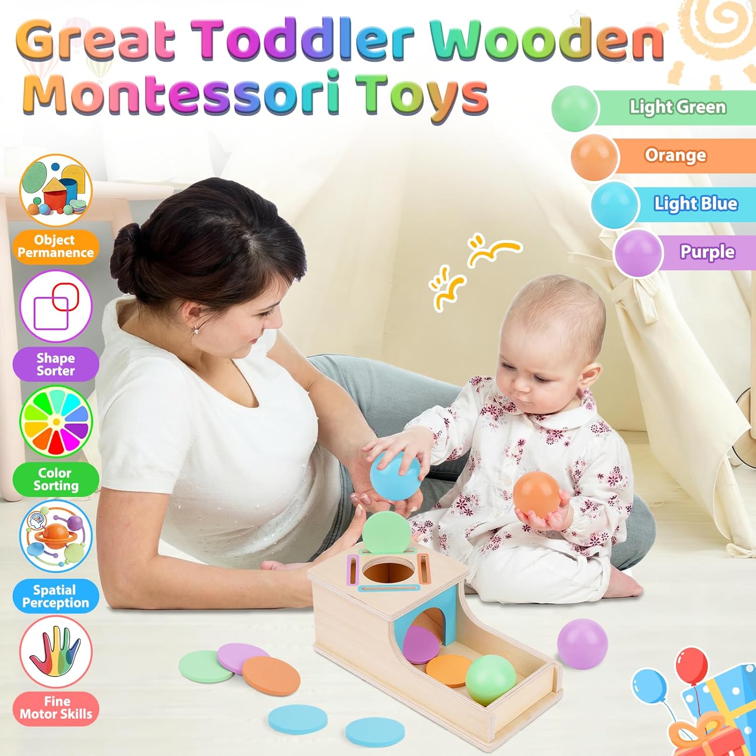 Detalle de FCSONU Jouet Montessori pour Bébé 1–3 Ans – Circuit de billes en bois