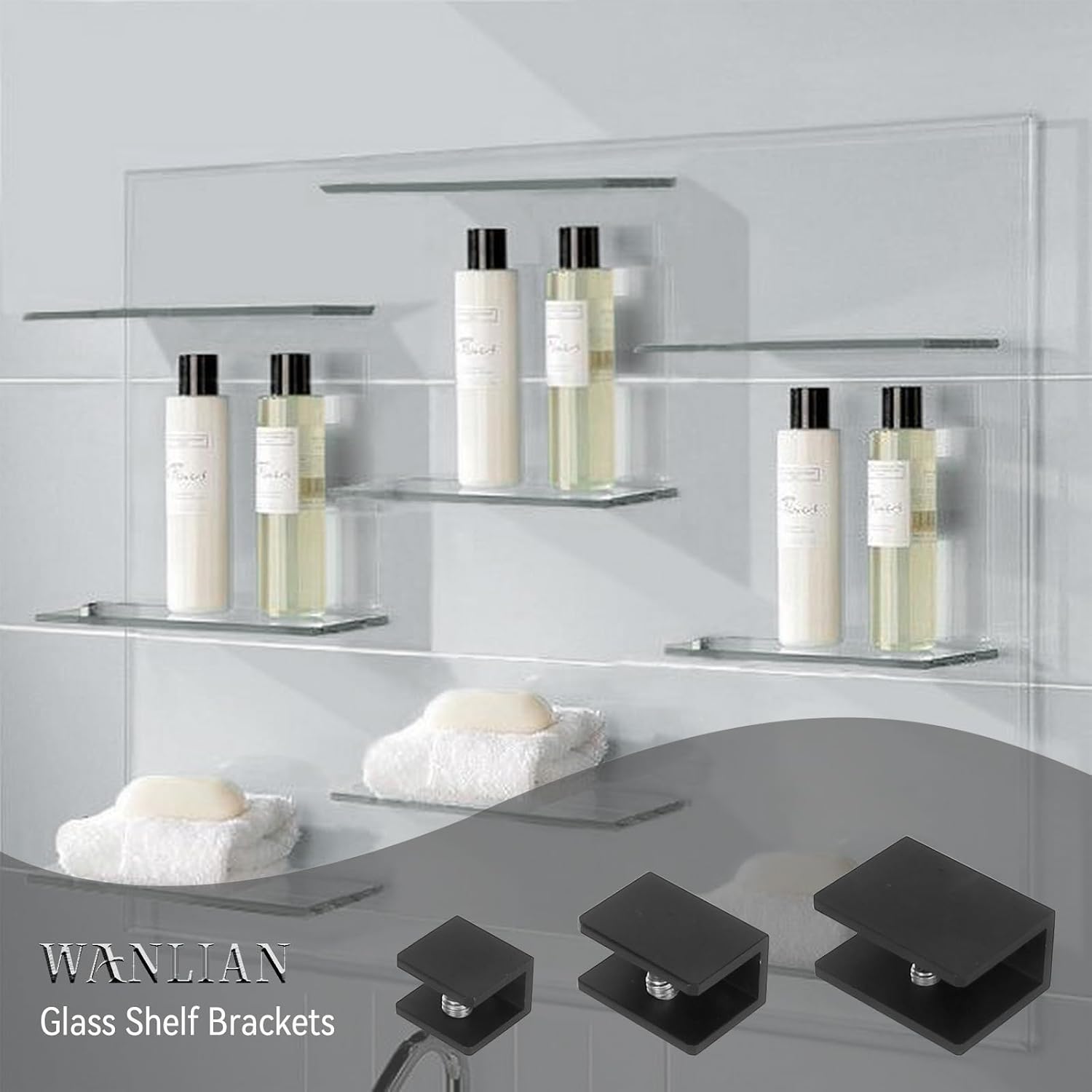 Thumbnail 5 de WANLIAN Adjustable Glass Shelf Brackets, Aluminium Alloy