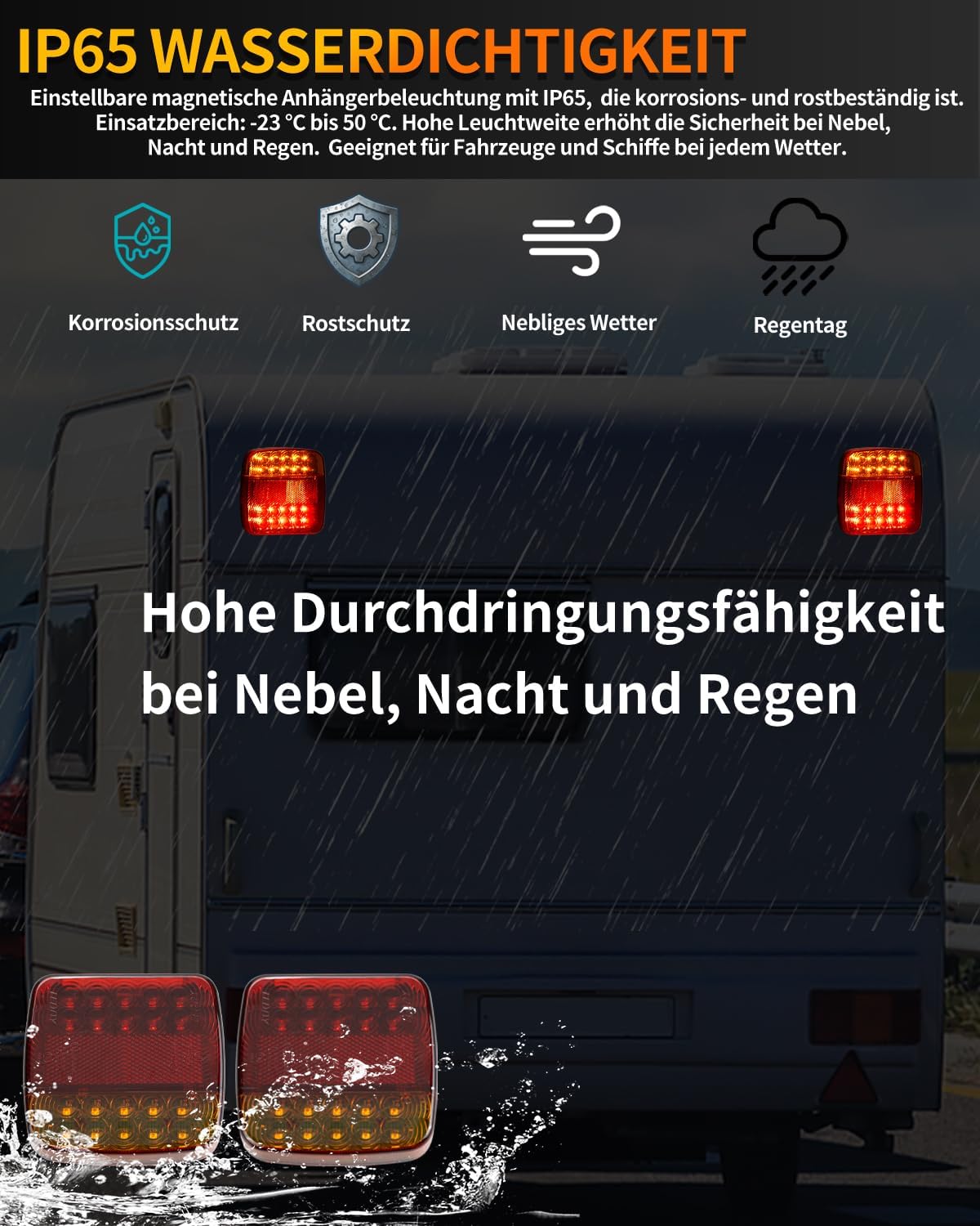 Thumbnail 3 de Tixxiu Anhänger Rückleuchten magnetisch drahtlos – 7-Pin, 12–24V, Komplettset für Anhänger, PKW, LKW und Wohnmobile