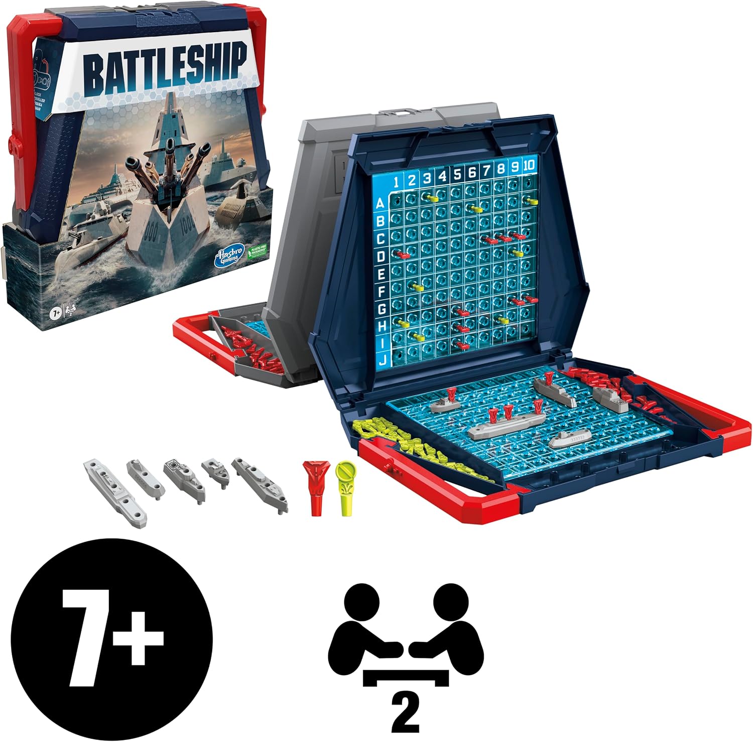Detalle de Hasbro Gaming Battleship Classic 2人用戦略ボードゲーム、持ち運びやすくサルボ機能を搭載