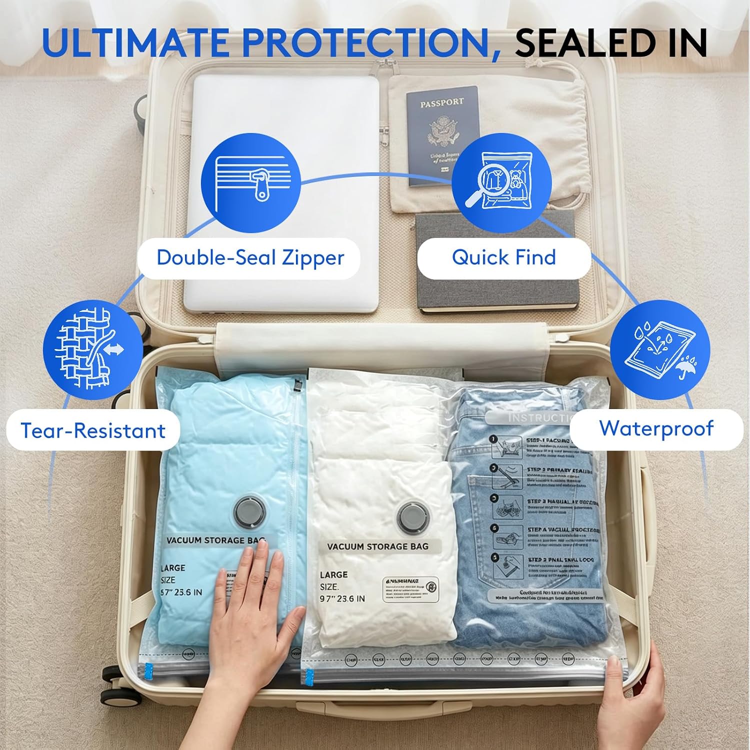 Detalle de 15-Pack Vacuum Travel Bags with Rechargeable Pump (3 Sizes) for Closet & Luggage Compression